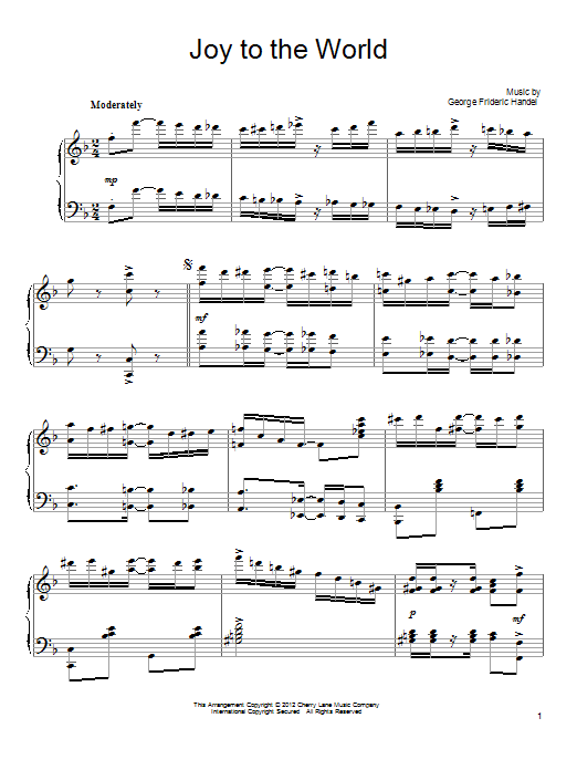 George Frideric Handel Joy To The World [Ragtime version] sheet music notes and chords arranged for Piano Solo