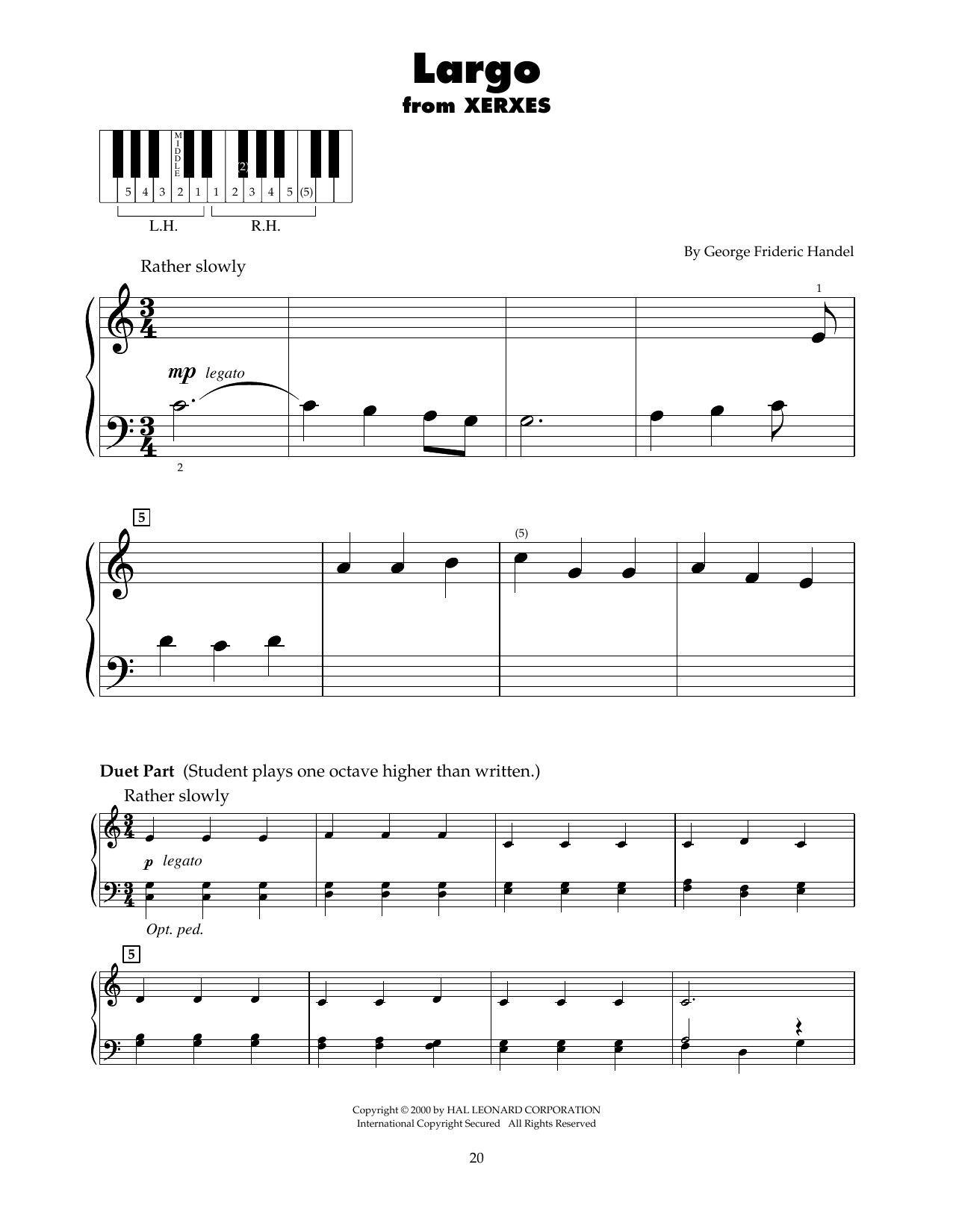 George Frideric Handel Largo (arr. Carol Klose) sheet music notes and chords arranged for 5-Finger Piano