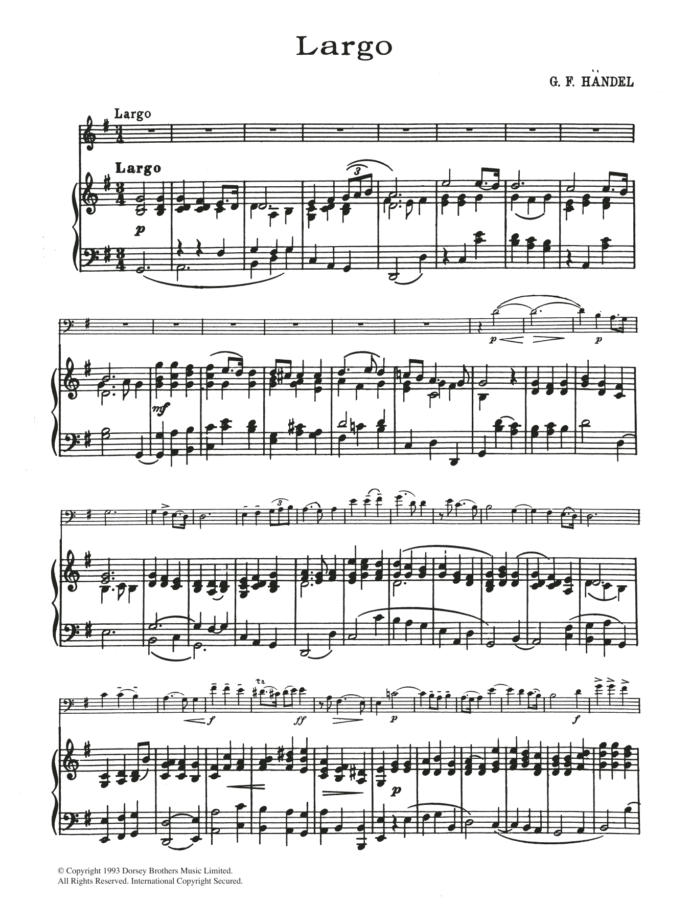George Frideric Handel Largo In G sheet music notes and chords arranged for Cello Solo