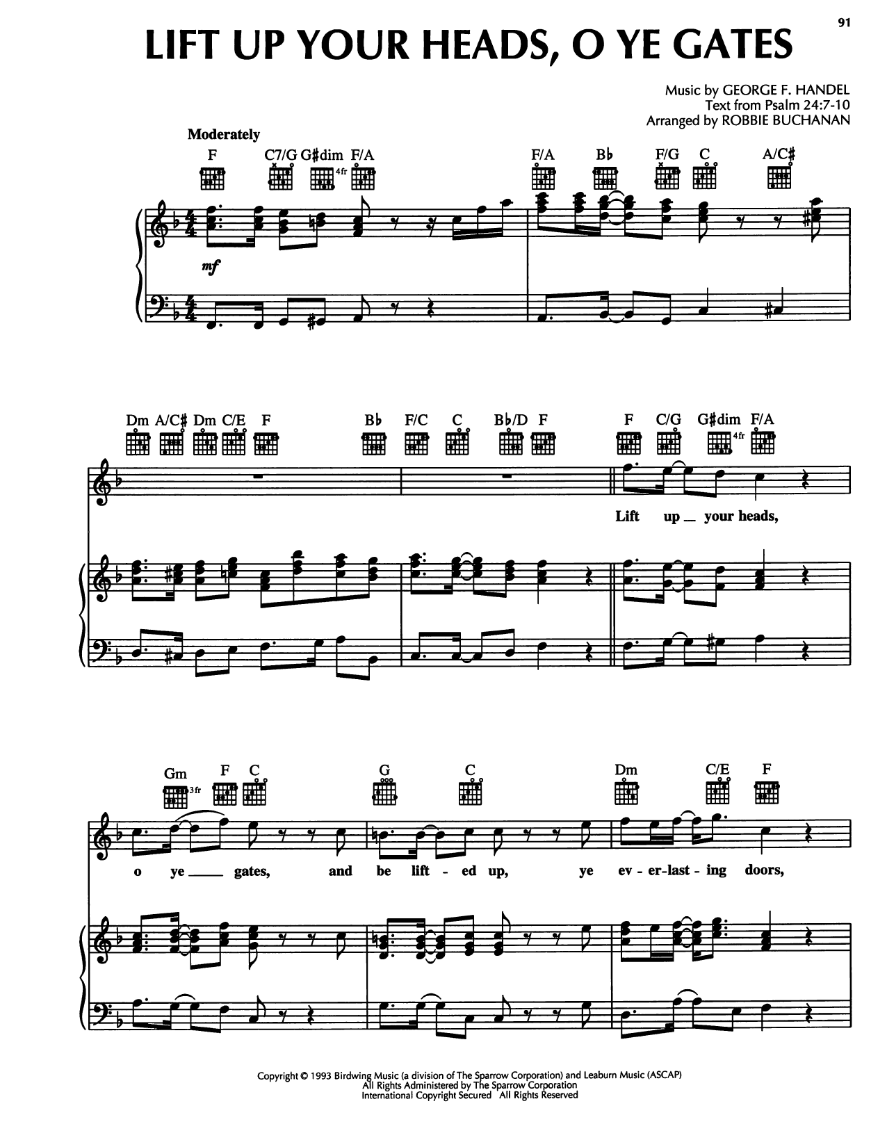 George Frideric Handel Lift Up Your Heads, O Ye Gates sheet music notes and chords arranged for Piano, Vocal & Guitar Chords (Right-Hand Melody)