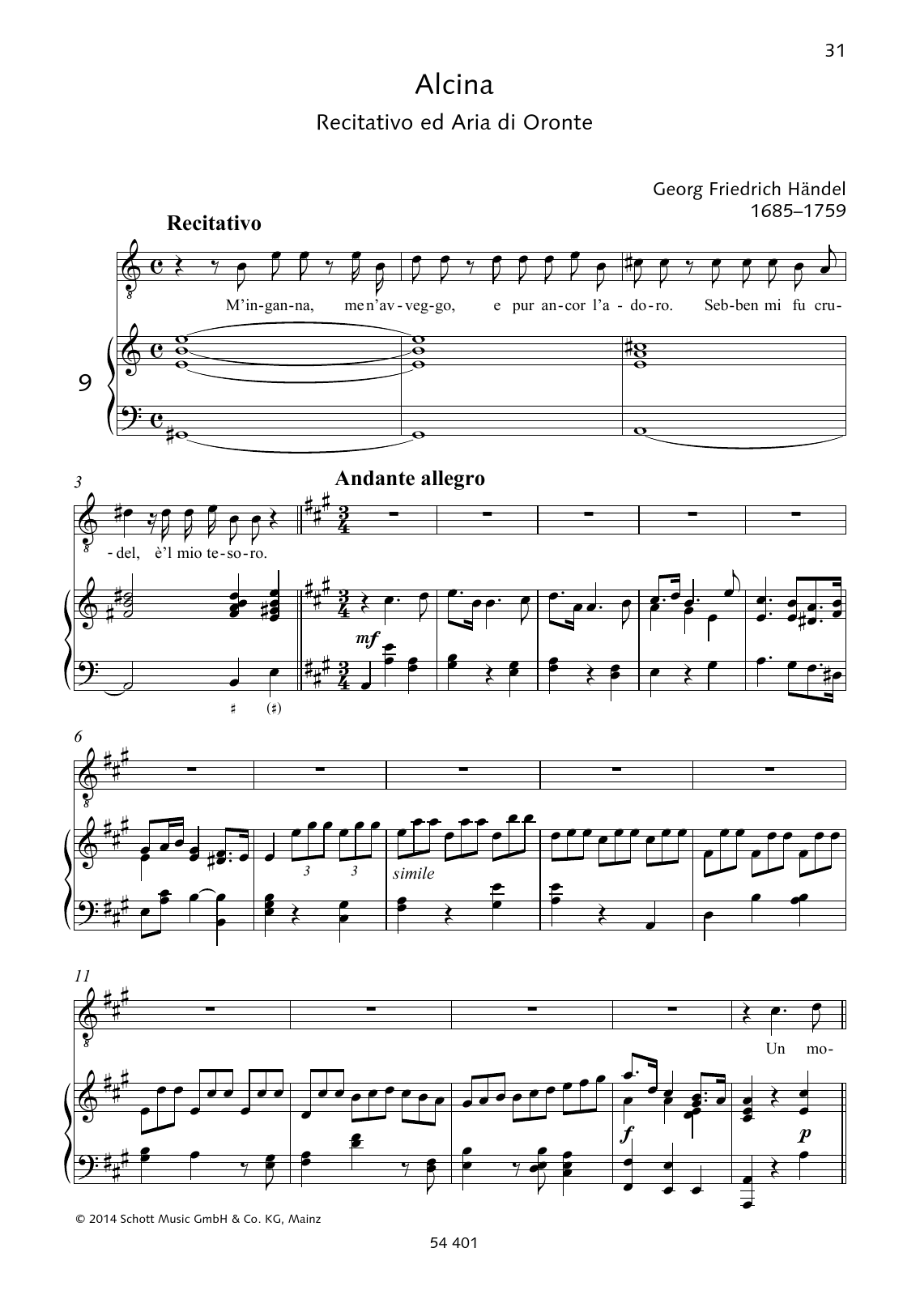 George Frideric Handel M'inganna, me n'avveggo / Un momento di contento sheet music notes and chords arranged for Piano & Vocal