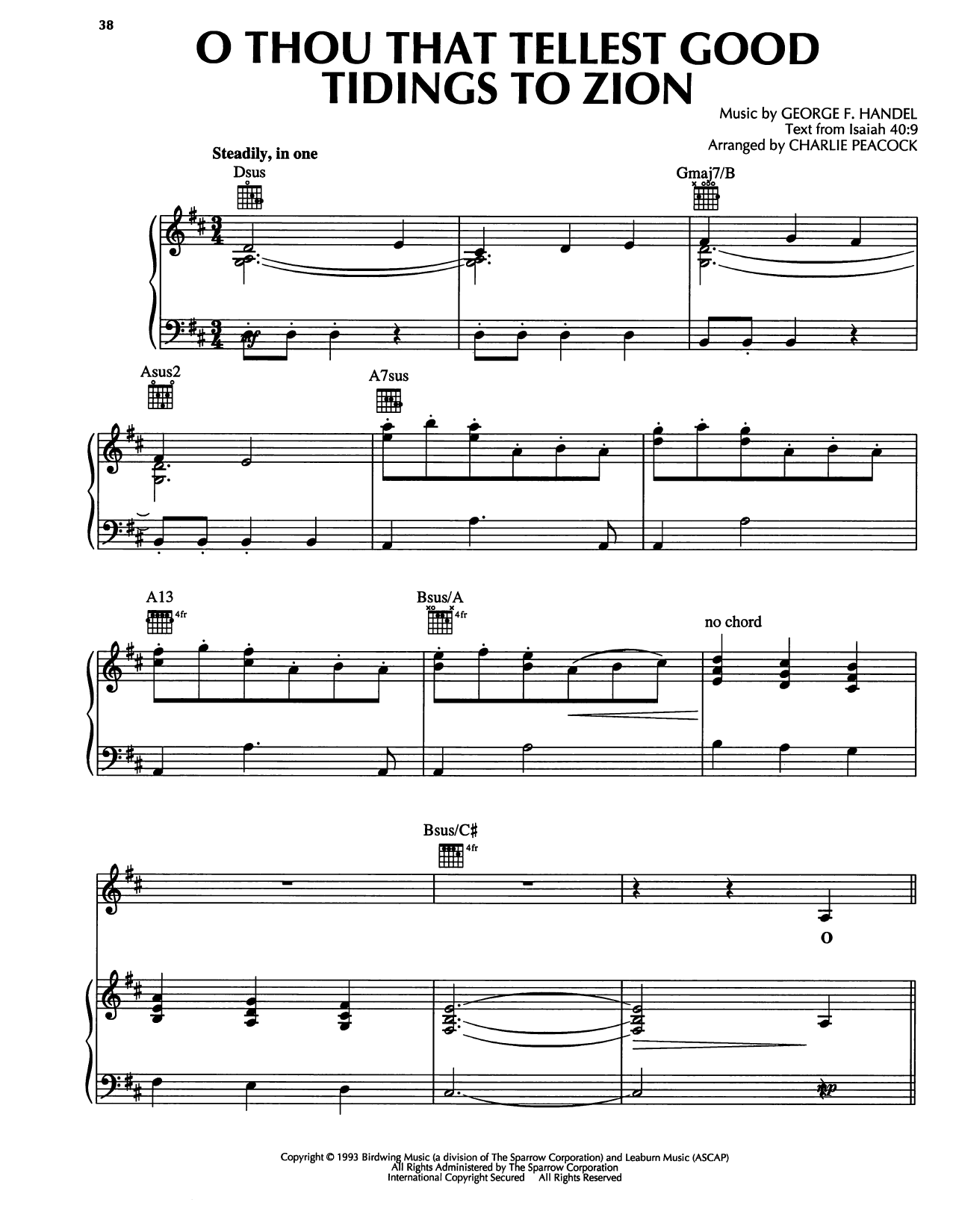 George Frideric Handel O Thou That Tellest Good Tidings To Zion sheet music notes and chords arranged for Piano, Vocal & Guitar Chords (Right-Hand Melody)