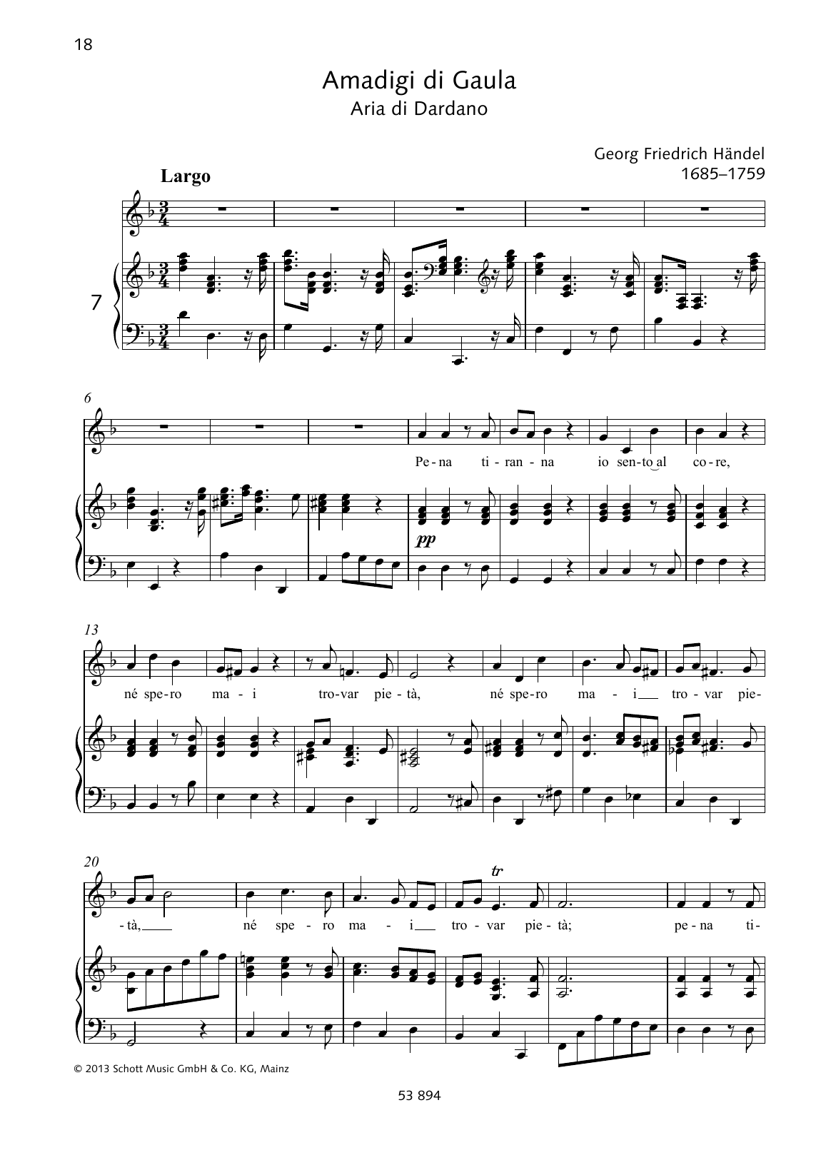 George Frideric Handel Pena tirana sheet music notes and chords arranged for Piano & Vocal