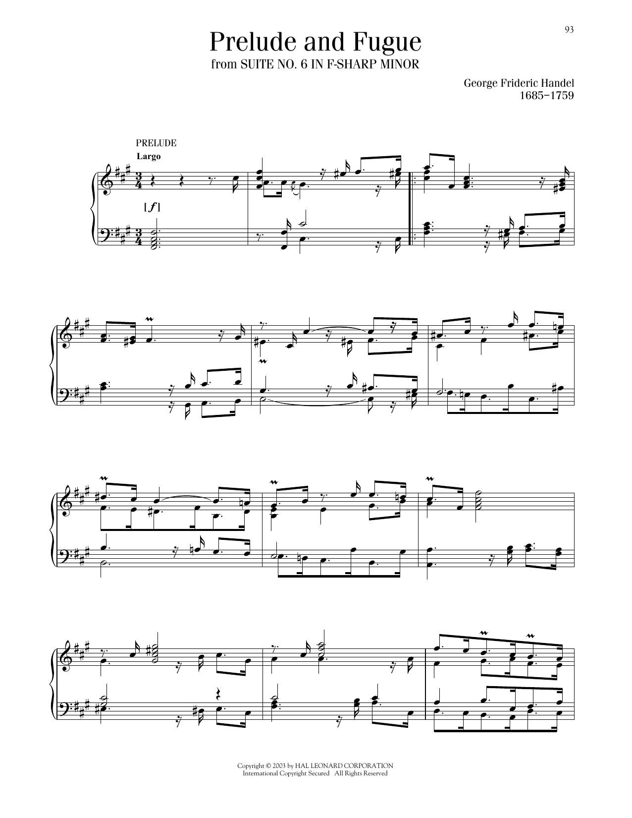 George Frideric Handel Prelude And Fugue, Suite No. 6, HWV 431 sheet music notes and chords arranged for Piano Solo