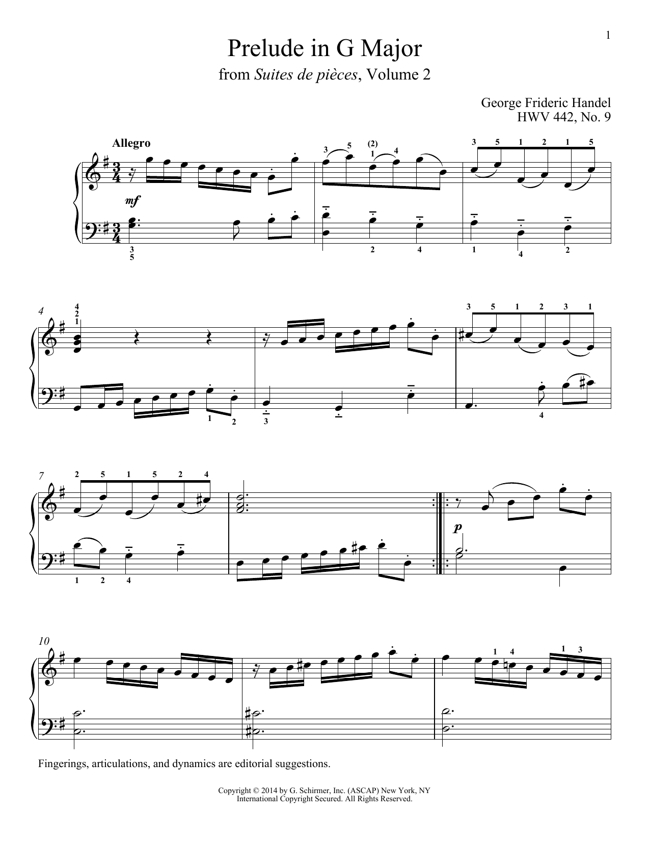 George Frideric Handel Prelude In G Major, HWV 442 sheet music notes and chords arranged for Piano Solo