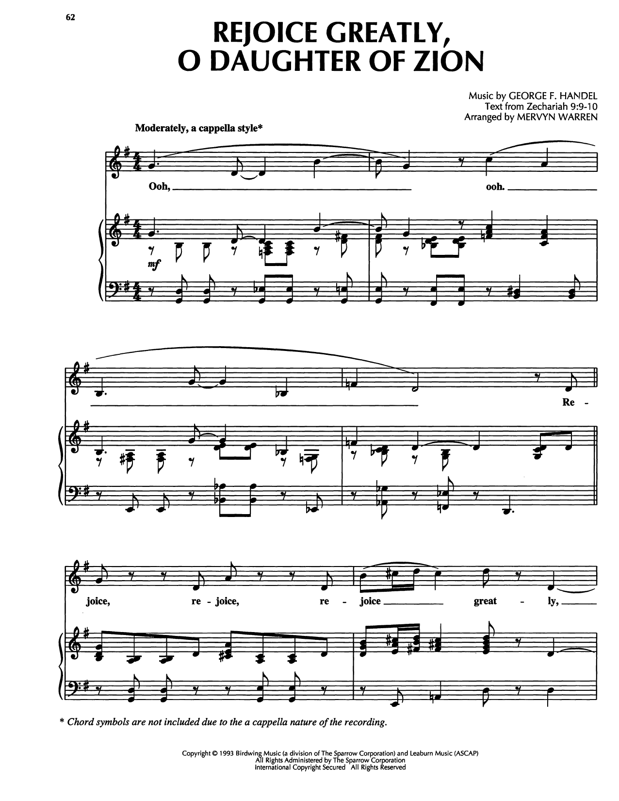 George Frideric Handel Rejoice Greatly, O Daughter Of Zion sheet music notes and chords arranged for Piano, Vocal & Guitar Chords (Right-Hand Melody)