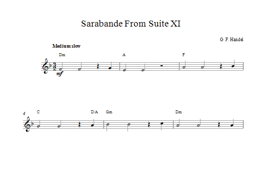 George Frideric Handel Sarabande (from Suite XI) sheet music notes and chords arranged for Clarinet Solo