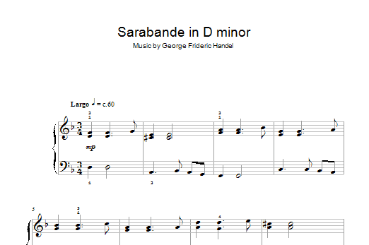 George Frideric Handel Sarabande in D minor sheet music notes and chords arranged for Easy Piano