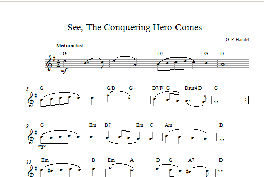 George Frideric Handel See The Conquering Hero Comes sheet music notes and chords arranged for Piano Chords/Lyrics