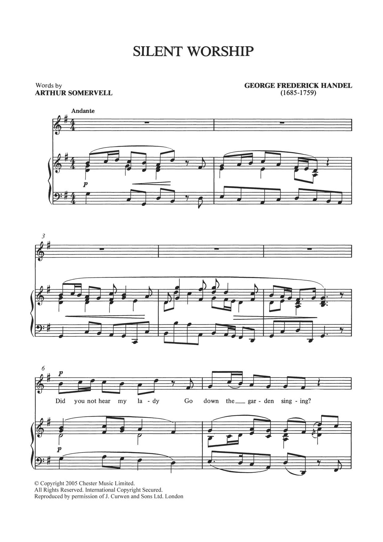 George Frideric Handel Silent Worship (from Tolmeo HWV25) sheet music notes and chords arranged for Piano & Vocal