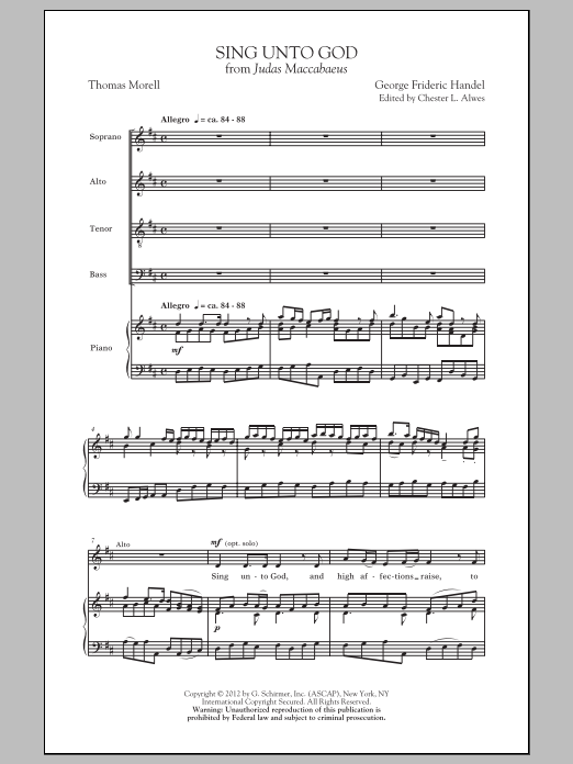 George Frideric Handel Sing Unto God sheet music notes and chords arranged for SATB Choir