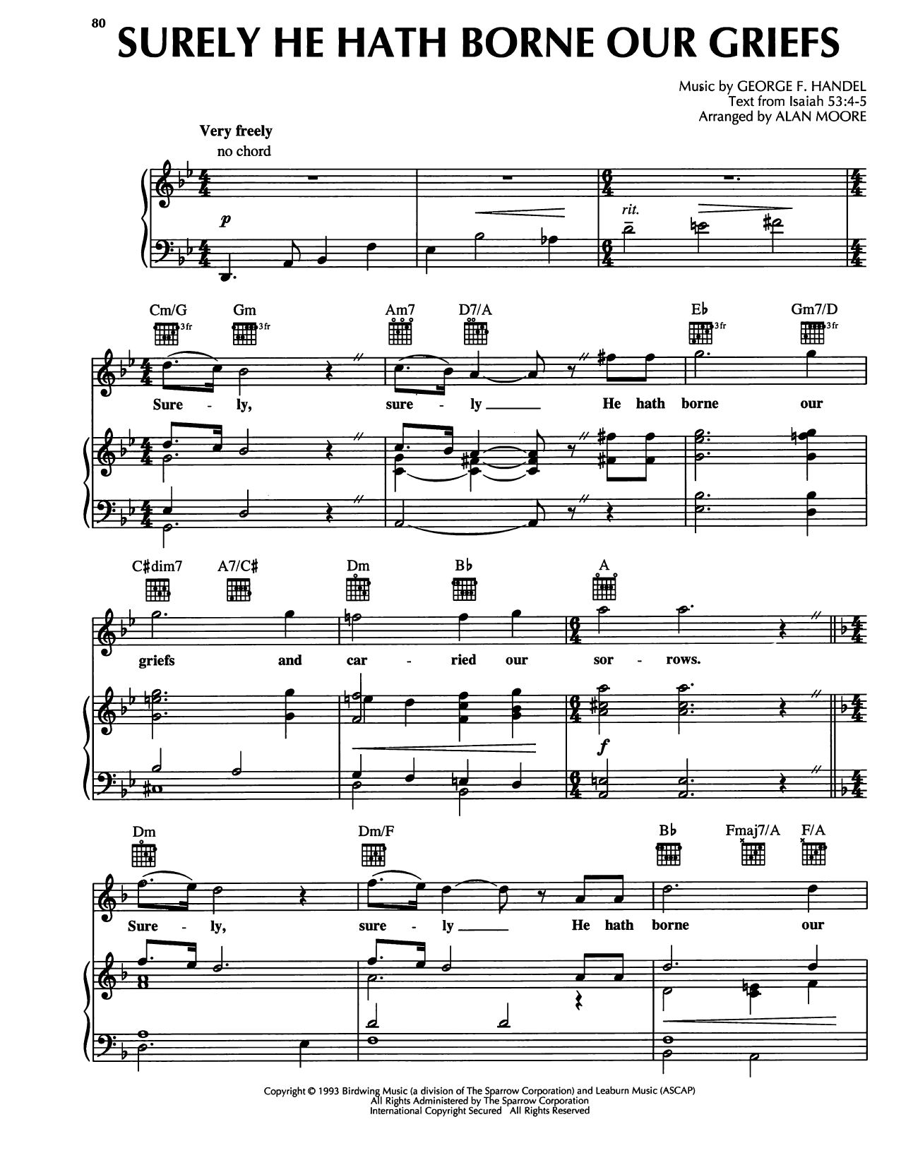 George Frideric Handel Surely He Hath Borne Our Griefs sheet music notes and chords arranged for Piano, Vocal & Guitar Chords (Right-Hand Melody)