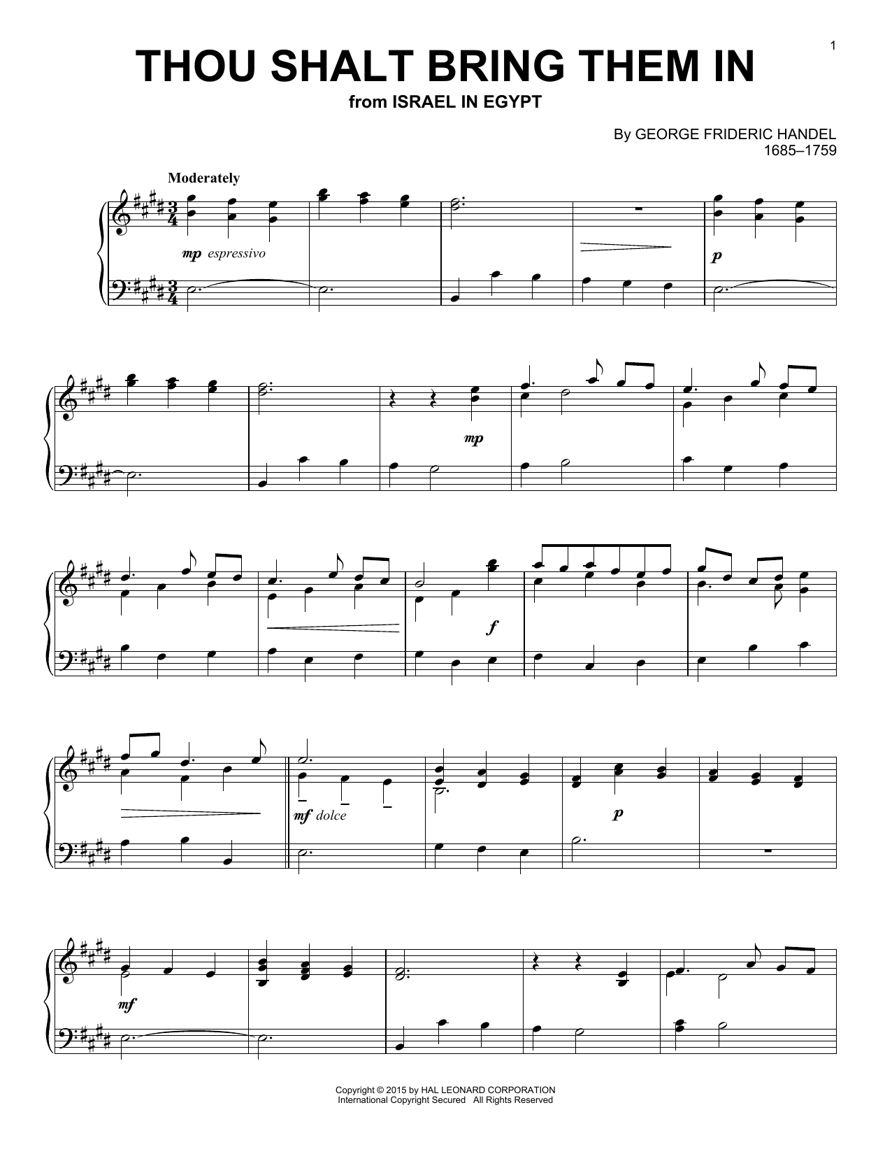 George Frideric Handel Thou Shalt Bring Them In sheet music notes and chords arranged for Piano Solo