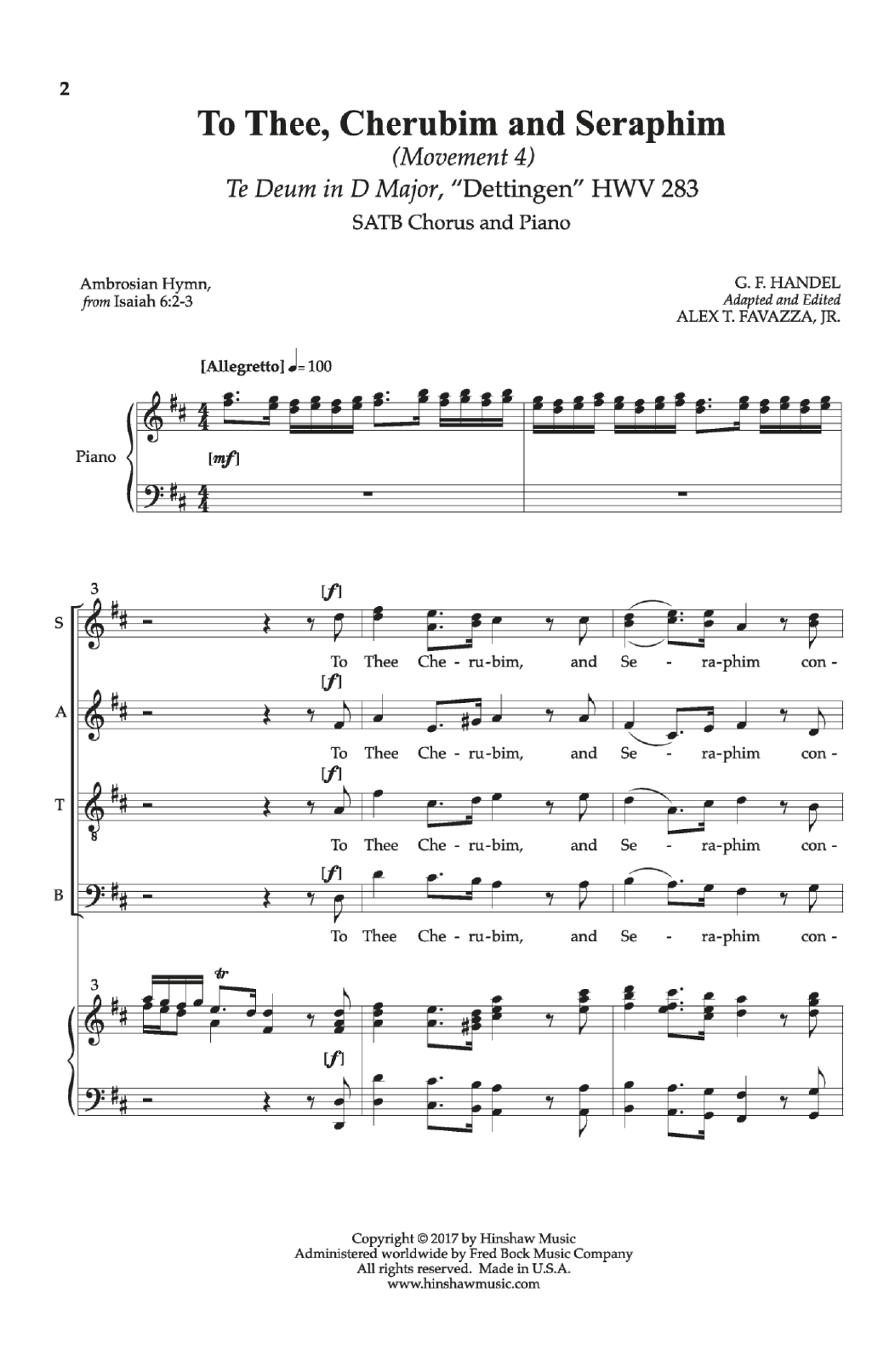 George Frideric Handel To Thee, Cherubim And Seraphim sheet music notes and chords arranged for SATB Choir