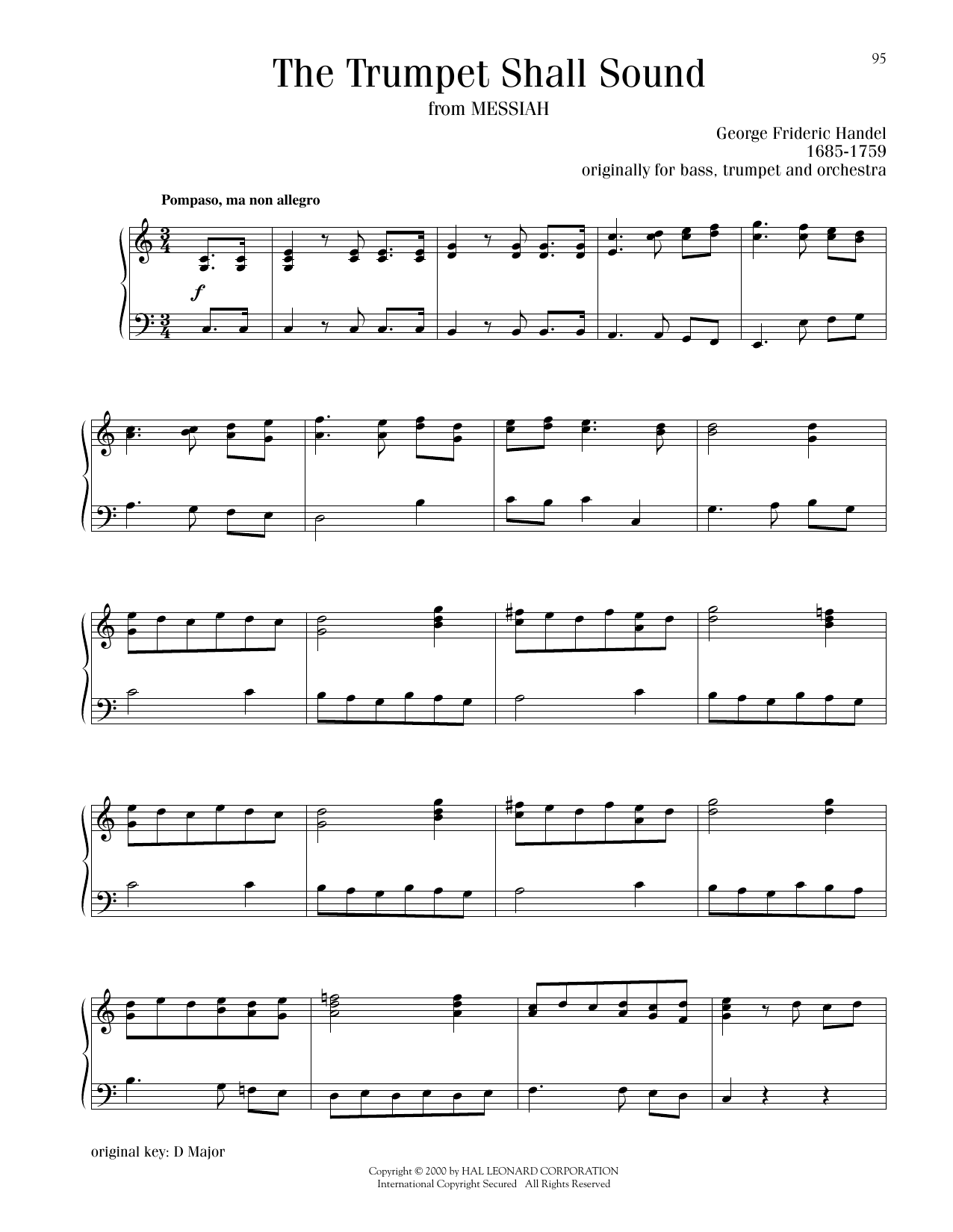 George Frideric Handel Trumpet Shall Sound sheet music notes and chords arranged for Piano Solo