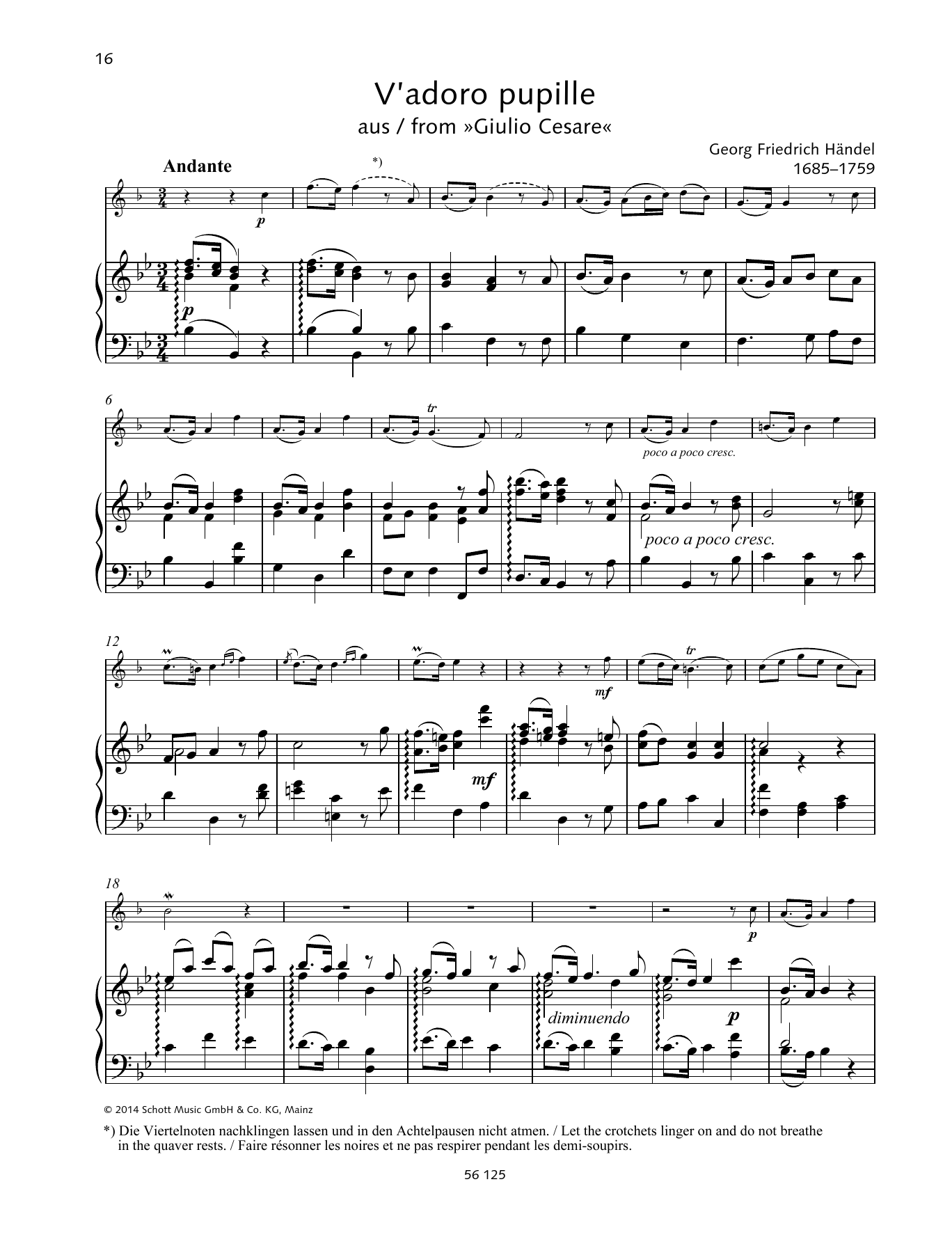 George Frideric Handel V'adoro Pupille sheet music notes and chords arranged for Brass Solo