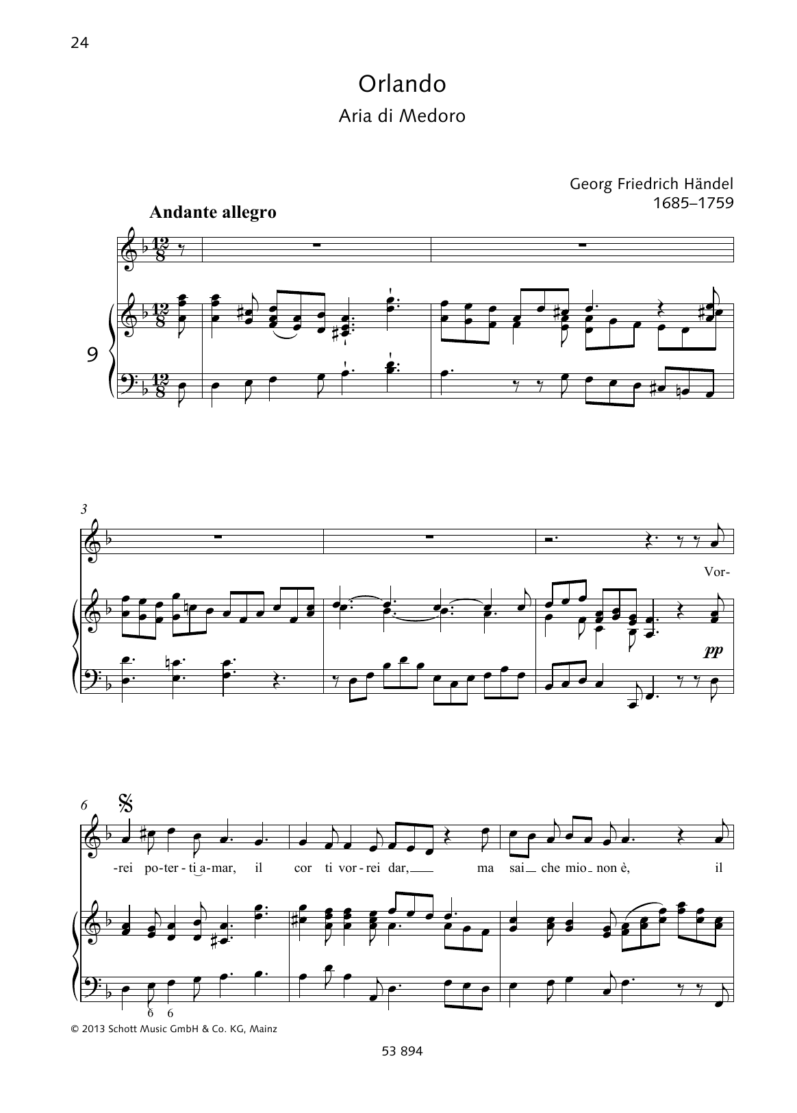 George Frideric Handel Vorrei poterti amar sheet music notes and chords arranged for Piano & Vocal