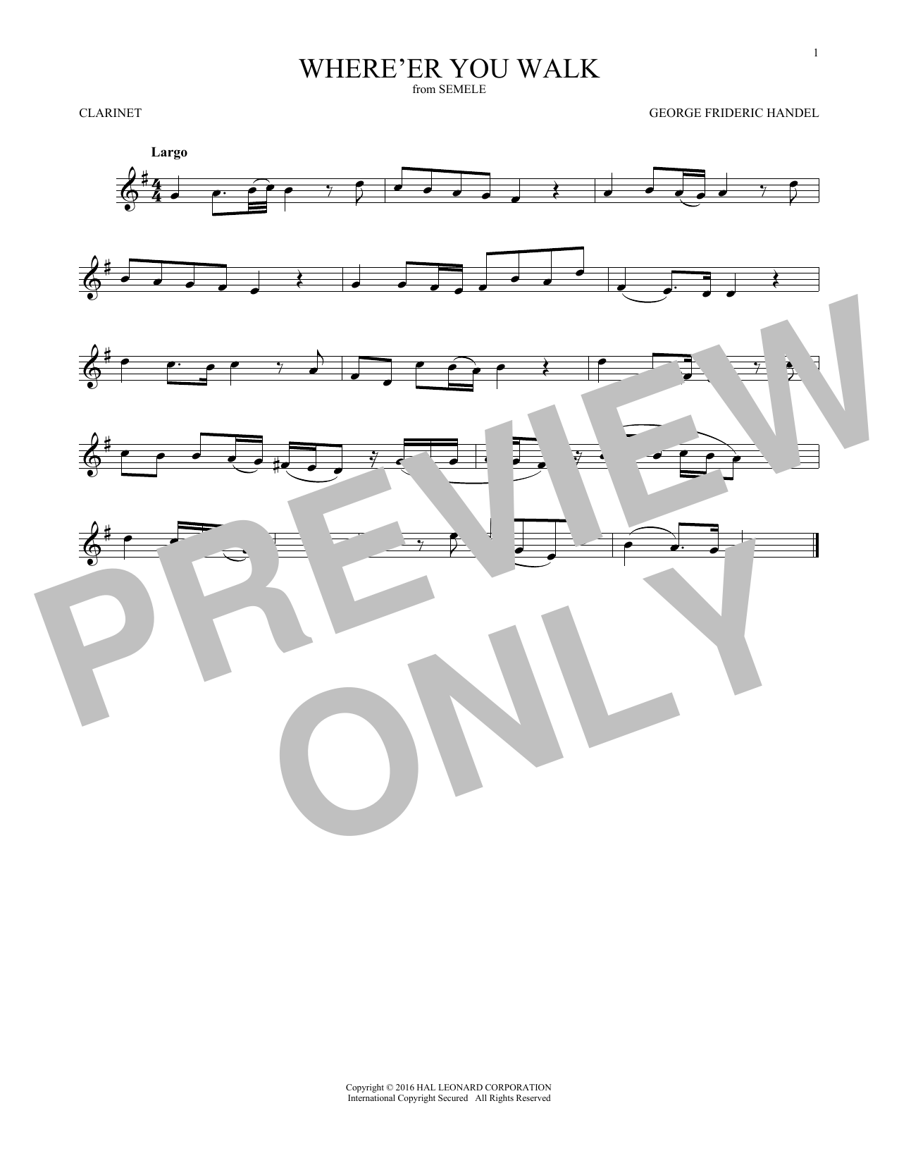 George Frideric Handel Where E'er You Walk sheet music notes and chords arranged for Trumpet Solo