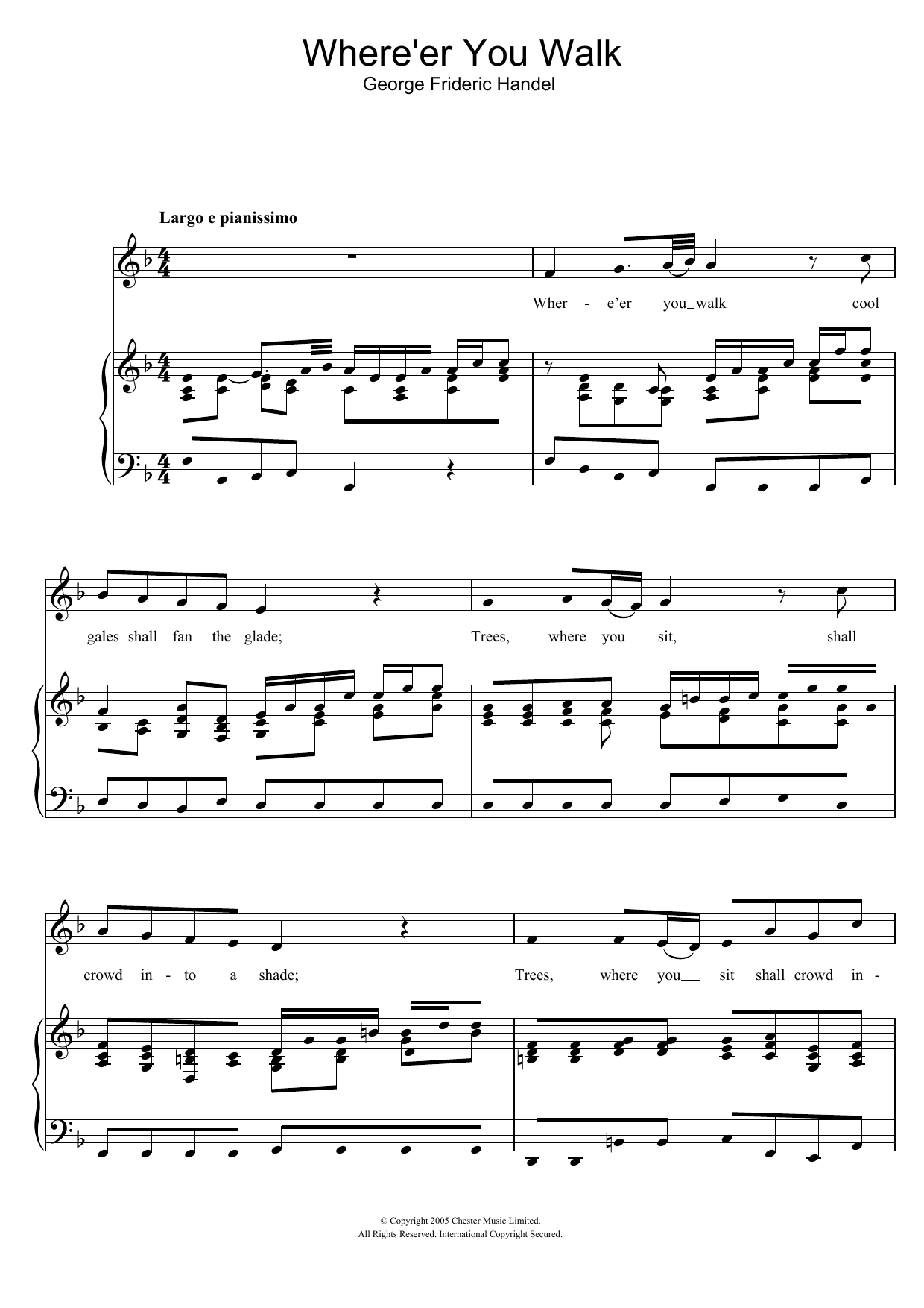 George Frideric Handel Where'er You Walk (from Semele HWV58) sheet music notes and chords arranged for Piano & Vocal