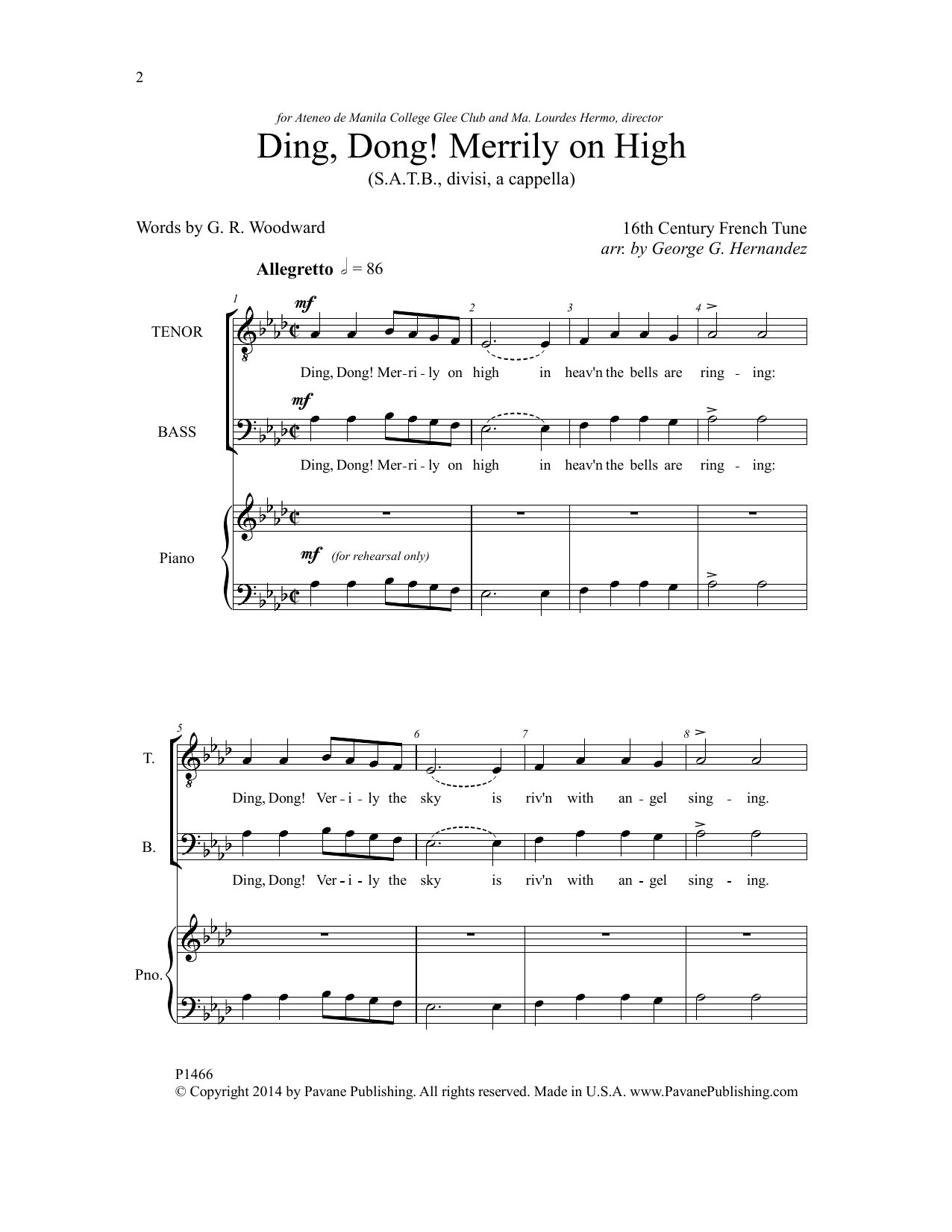George G. Hernandez Ding, Dong! Merrily On High sheet music notes and chords arranged for SATB Choir