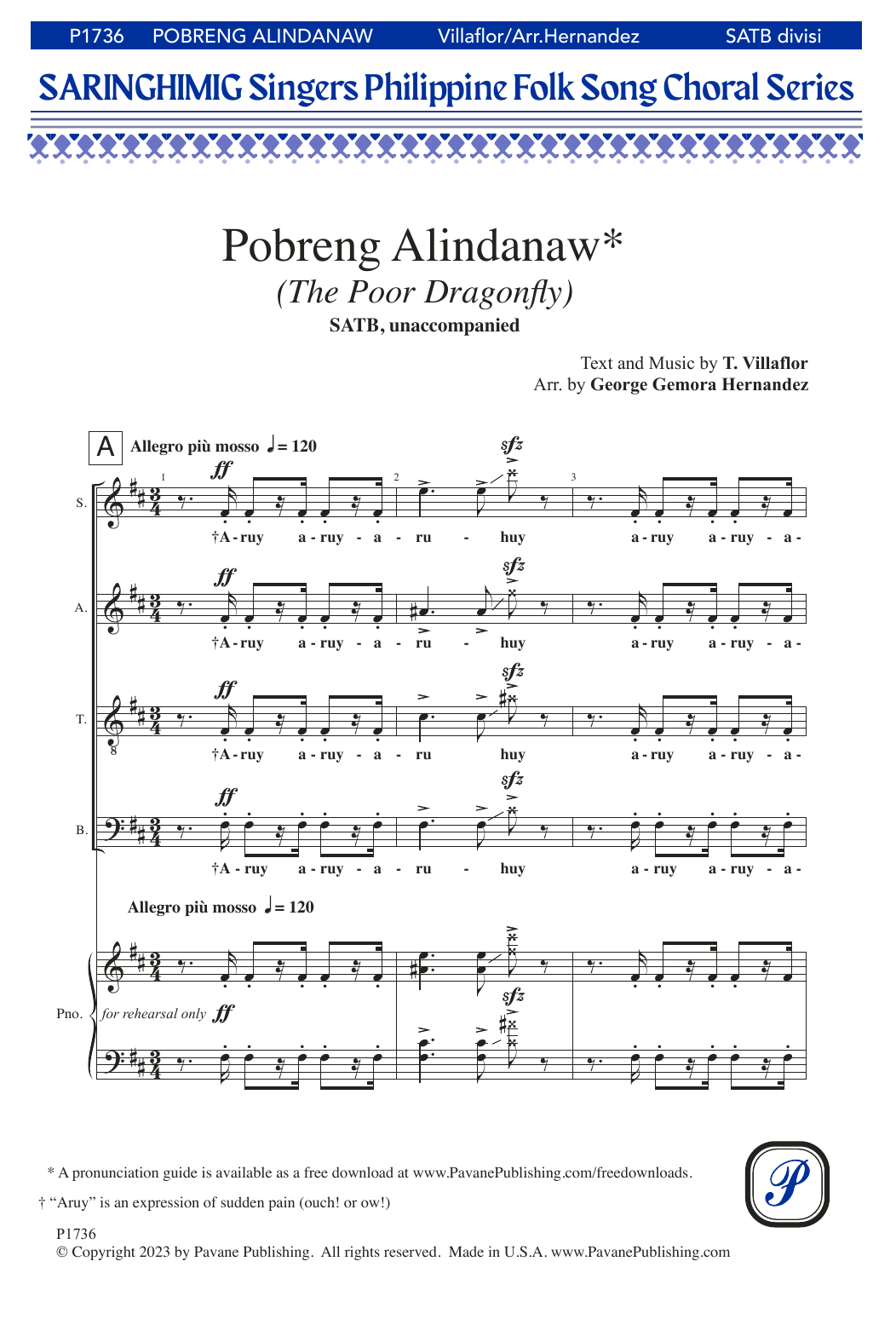 George Gemora Hernandez Pobreng Alindanaw (The Poor Dragonfly) sheet music notes and chords arranged for SATB Choir
