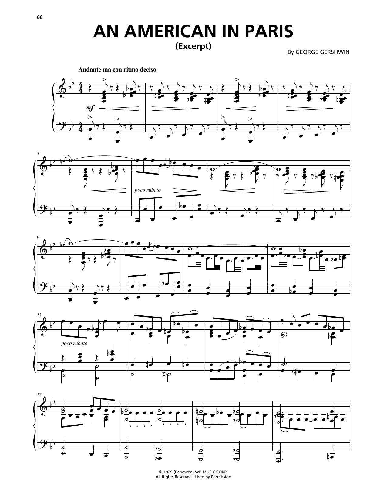 George Gershwin & Ira Gershwin An American In Paris (from An American In Paris) sheet music notes and chords arranged for Piano Solo