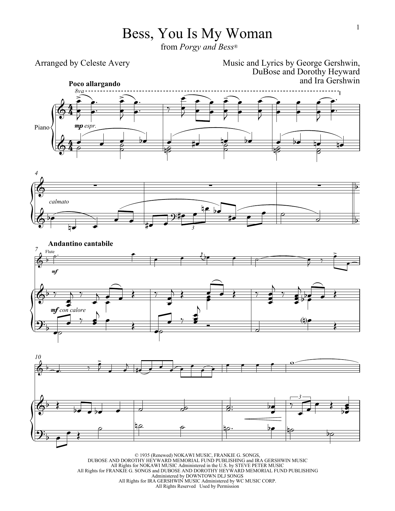 George Gershwin & Ira Gershwin Bess, You Is My Woman (from Porgy and Bess) sheet music notes and chords arranged for Flute and Piano