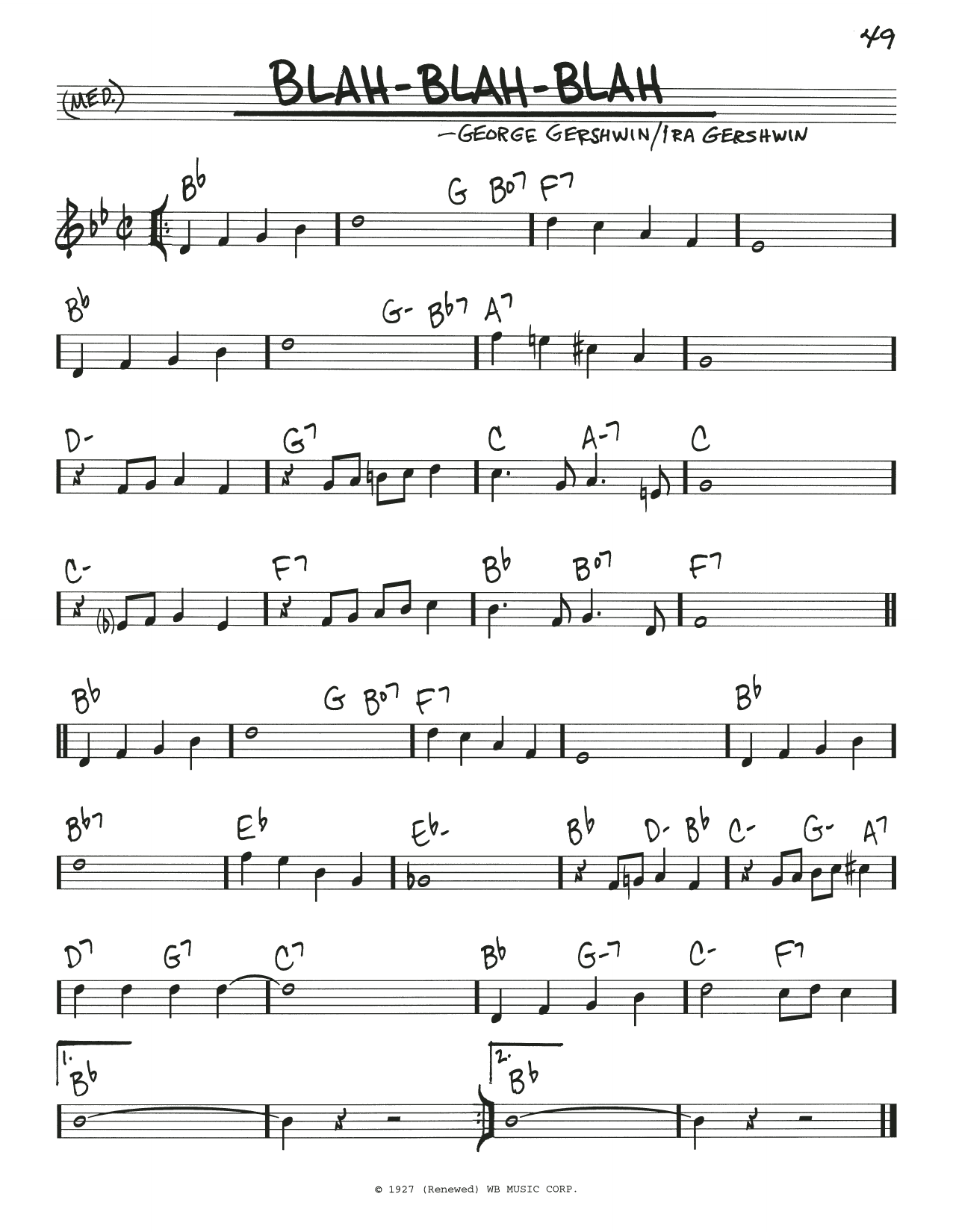 George Gershwin & Ira Gershwin Blah, Blah, Blah sheet music notes and chords arranged for Real Book – Melody & Chords