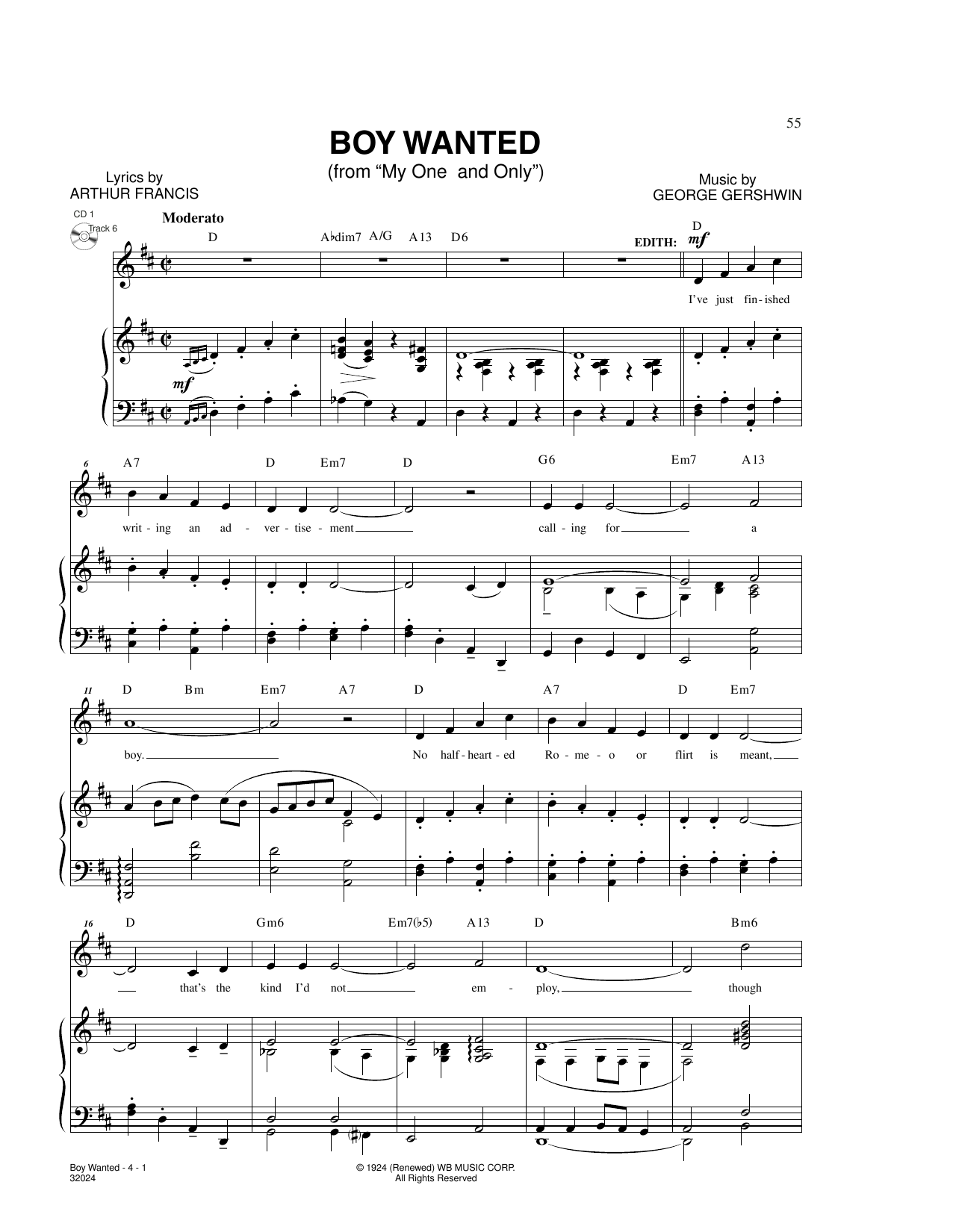 George Gershwin & Ira Gershwin Boy Wanted (from My One And Only) sheet music notes and chords arranged for Piano & Vocal
