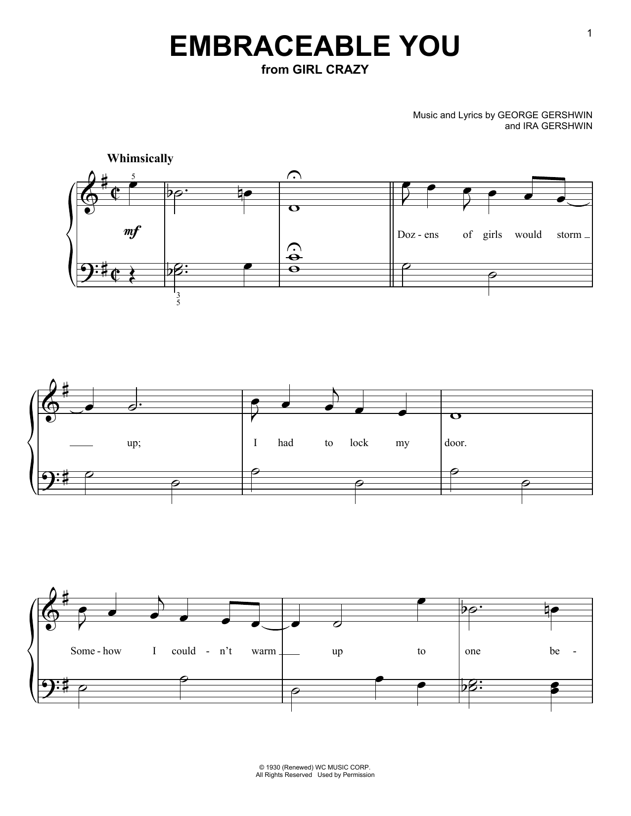 George Gershwin & Ira Gershwin Embraceable You sheet music notes and chords arranged for Very Easy Piano