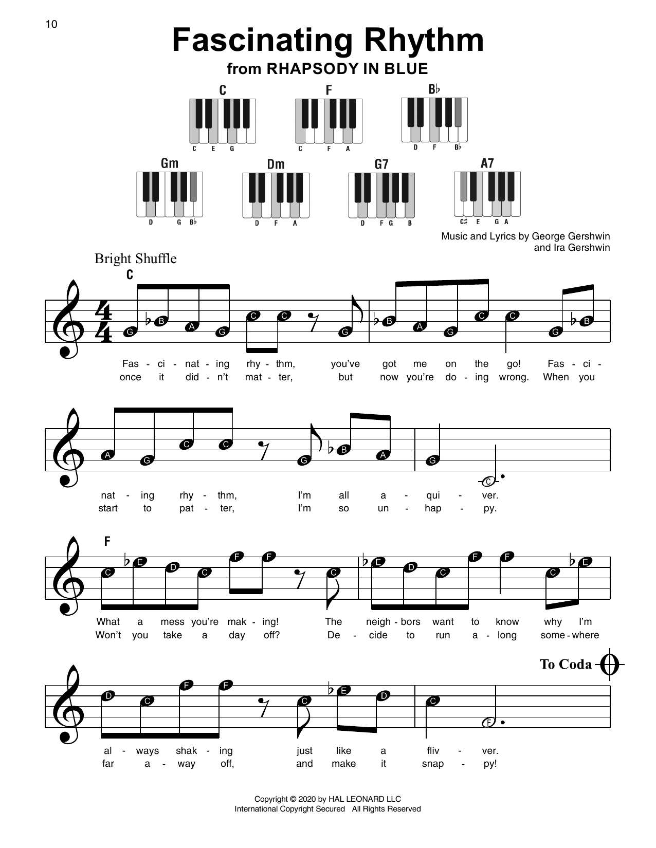 George Gershwin & Ira Gershwin Fascinating Rhythm (from Rhapsody in Blue) sheet music notes and chords arranged for Super Easy Piano