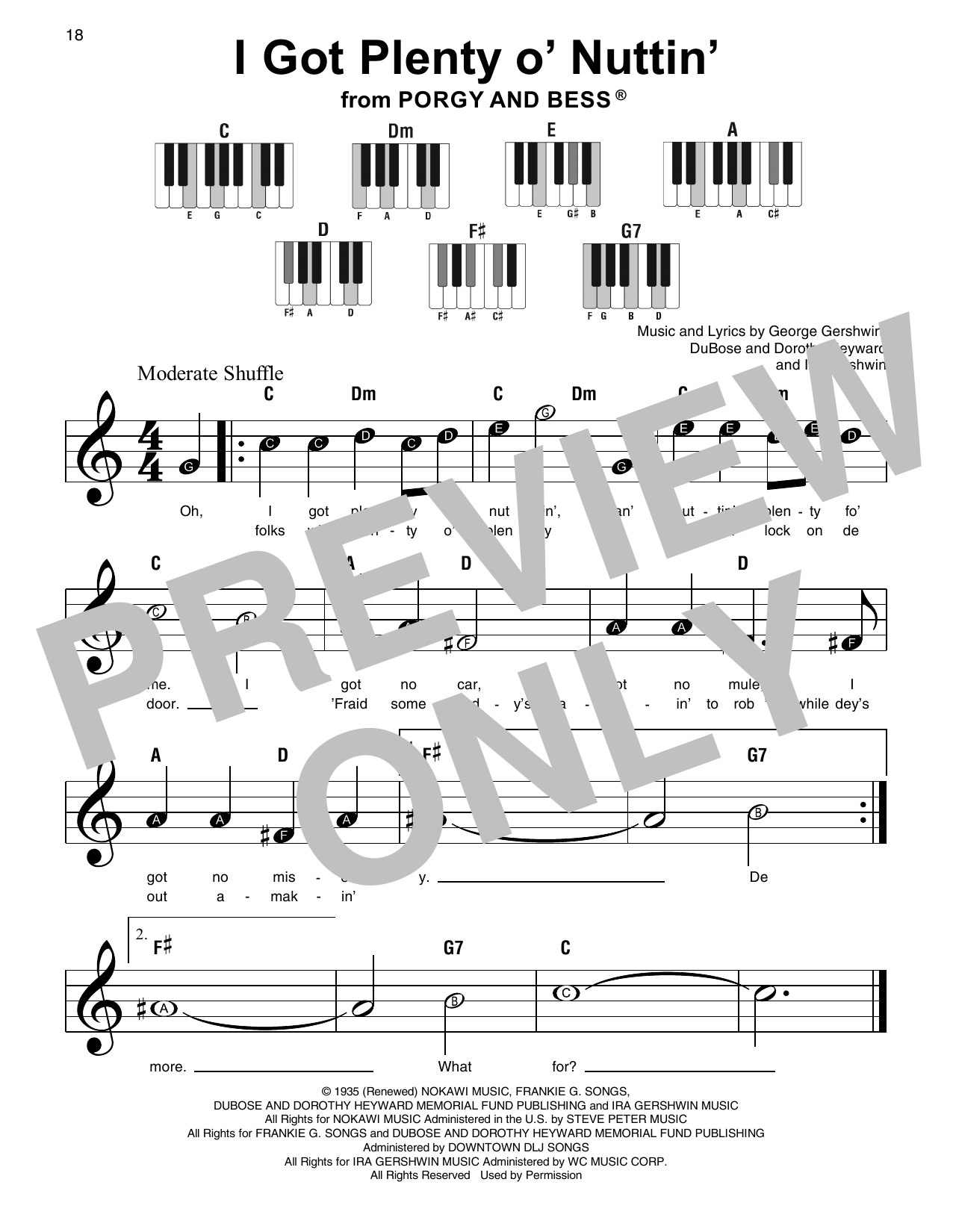 George Gershwin & Ira Gershwin I Got Plenty O' Nuttin' (from Porgy and Bess) sheet music notes and chords arranged for Super Easy Piano