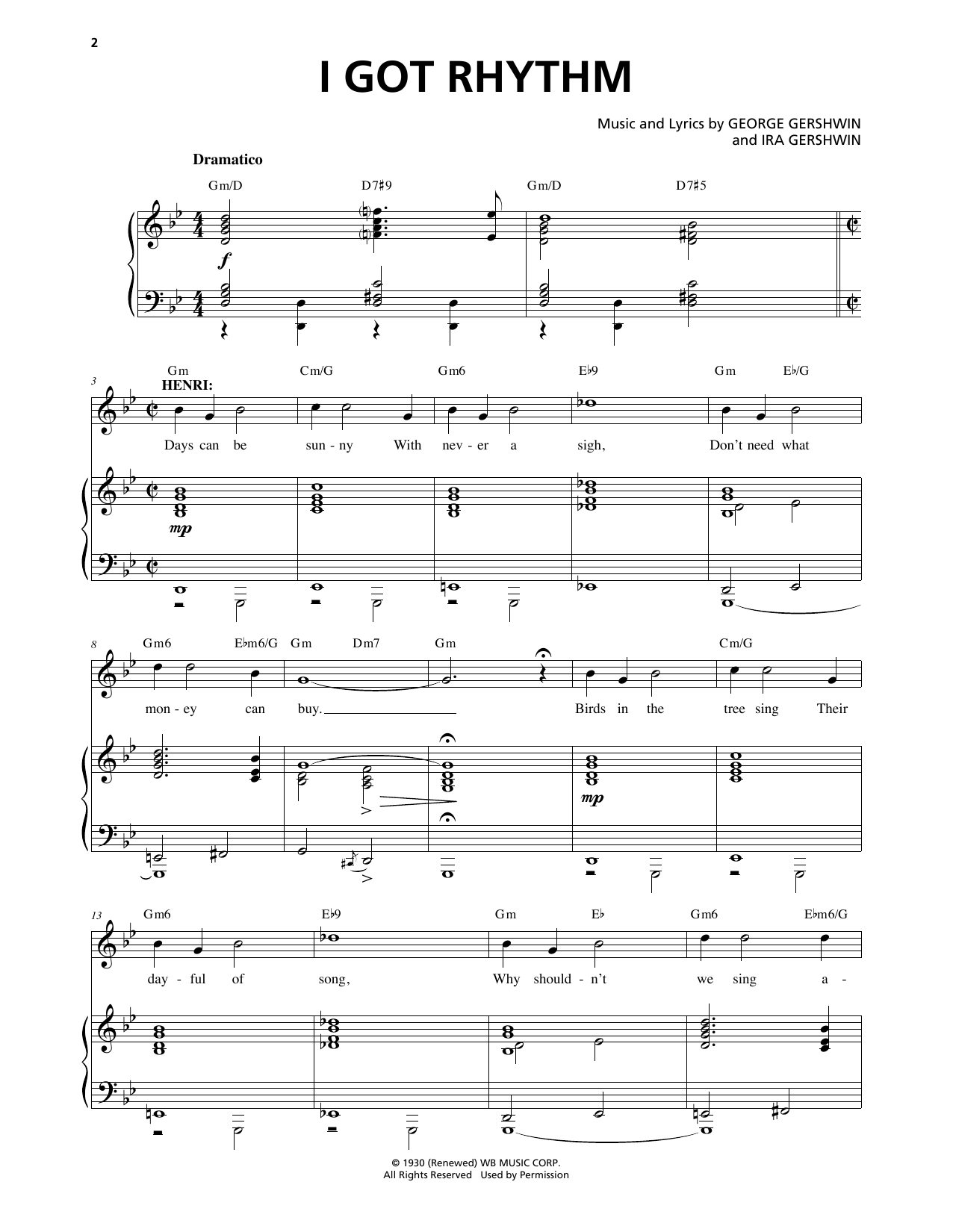 George Gershwin & Ira Gershwin I Got Rhythm (from An American In Paris) sheet music notes and chords arranged for Piano & Vocal