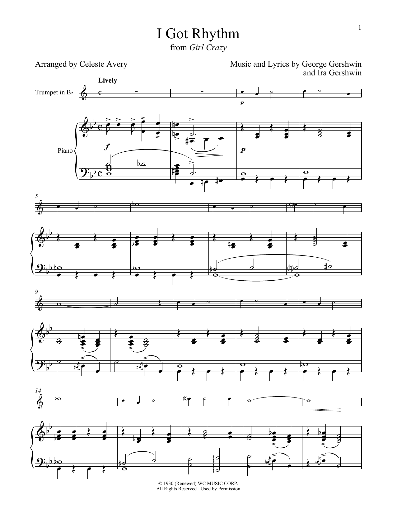 George Gershwin & Ira Gershwin I Got Rhythm (from Girl Crazy) sheet music notes and chords arranged for Trumpet and Piano