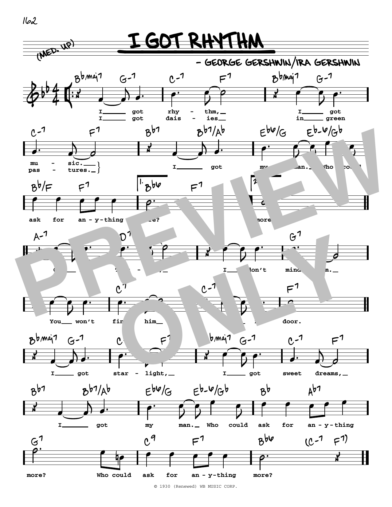 George Gershwin & Ira Gershwin I Got Rhythm (High Voice) (from An American In Paris) sheet music notes and chords arranged for Real Book – Melody, Lyrics & Chords