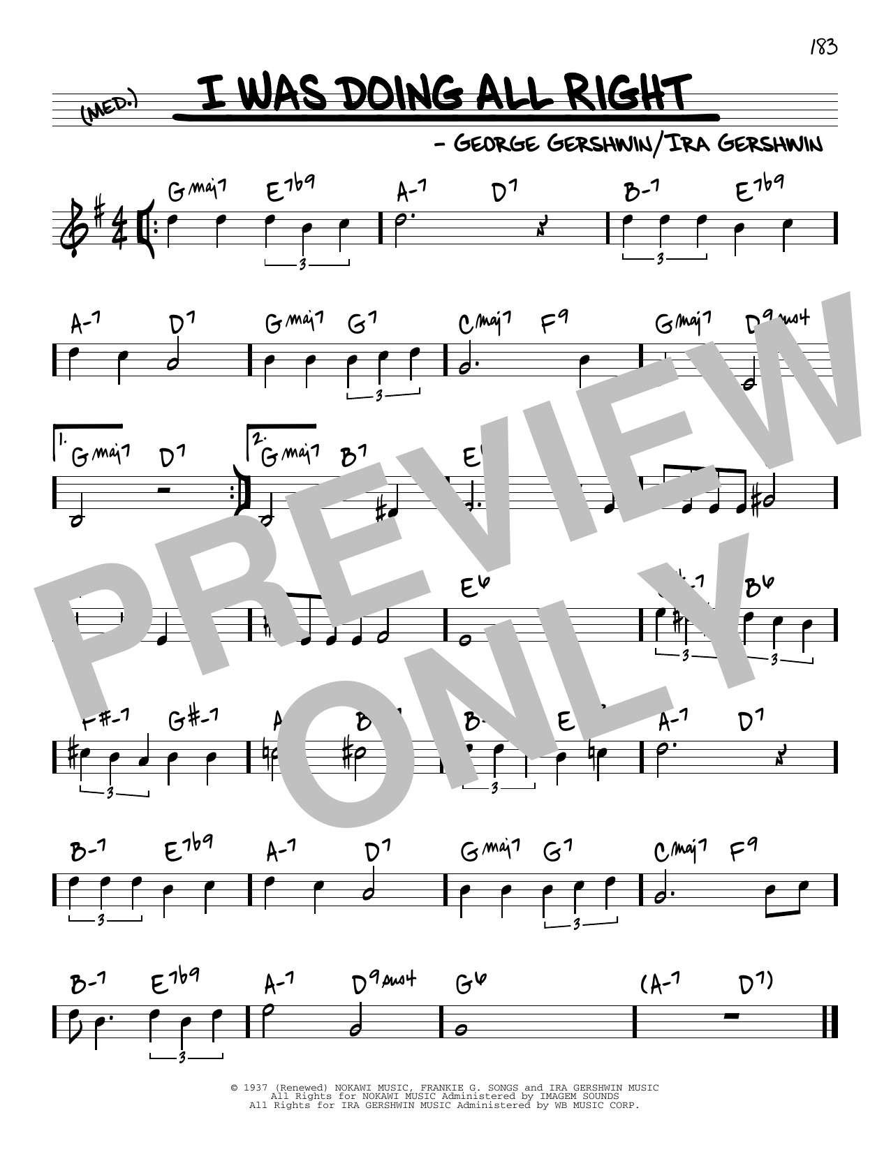 George Gershwin & Ira Gershwin I Was Doing All Right sheet music notes and chords arranged for Real Book – Melody & Chords