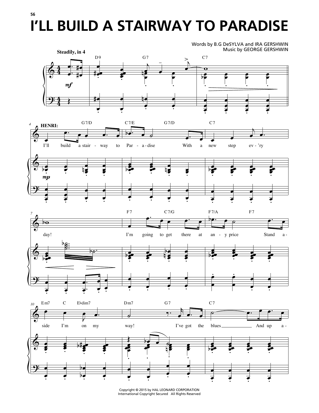 George Gershwin & Ira Gershwin I'll Build A Stairway To Paradise (from An American In Paris) sheet music notes and chords arranged for Piano & Vocal