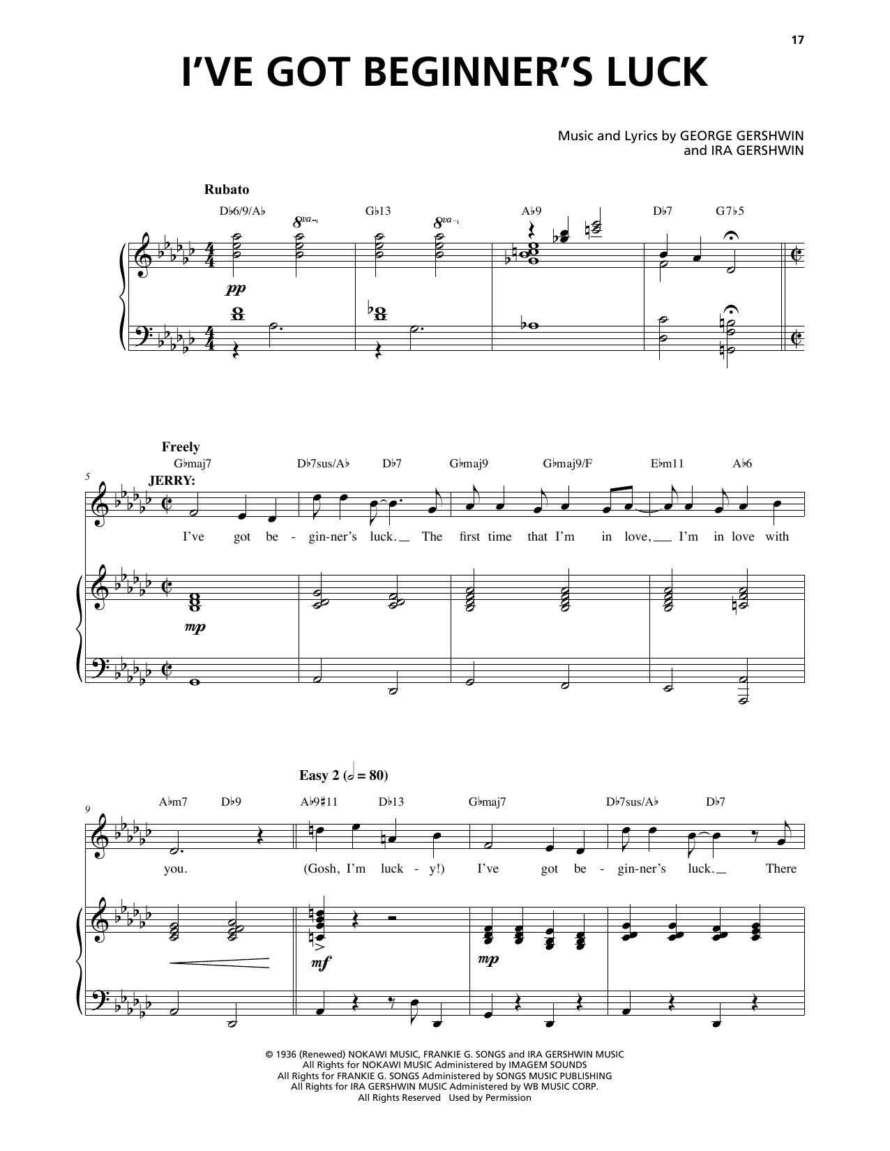 George Gershwin & Ira Gershwin I've Got Beginner's Luck (from An American In Paris) sheet music notes and chords arranged for Piano & Vocal