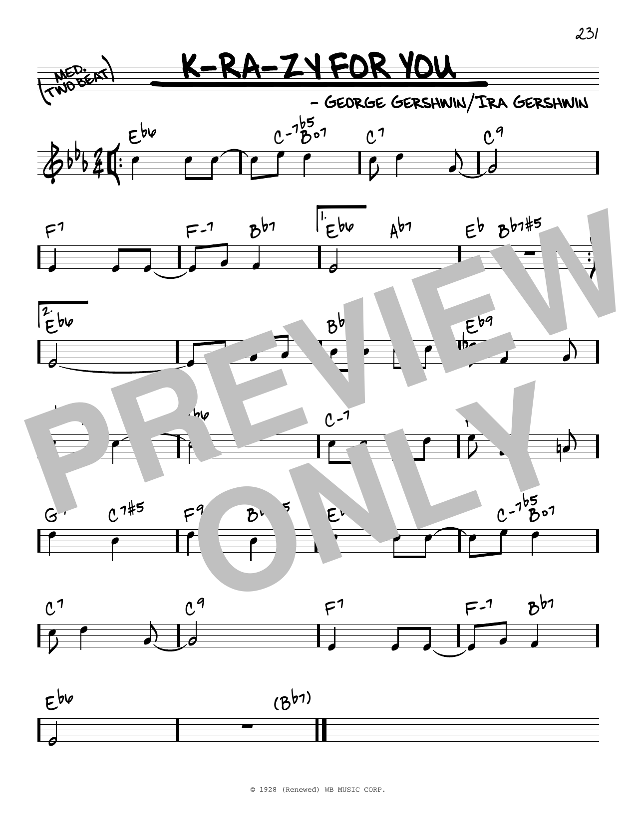 George Gershwin & Ira Gershwin K-ra-zy For You sheet music notes and chords arranged for Real Book – Melody & Chords