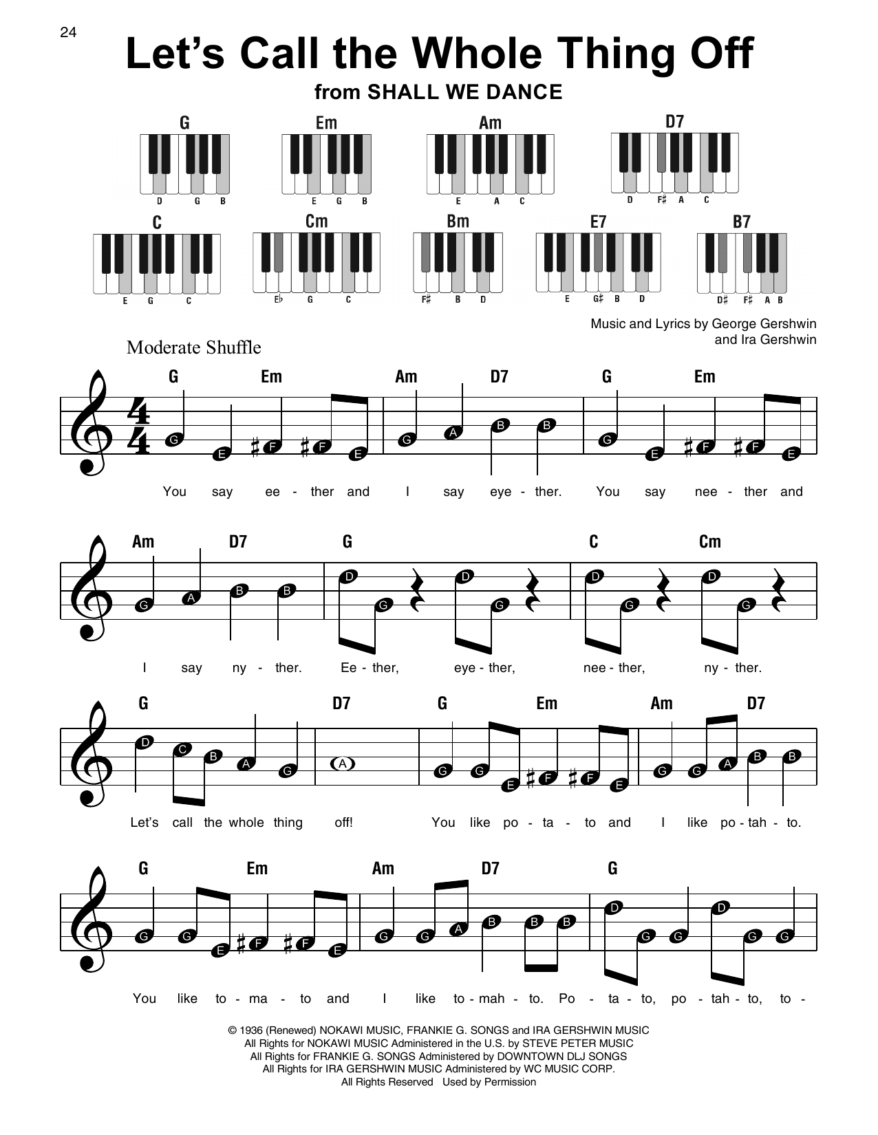 George Gershwin & Ira Gershwin Let's Call The Whole Thing Off (from Shall We Dance) sheet music notes and chords arranged for Super Easy Piano