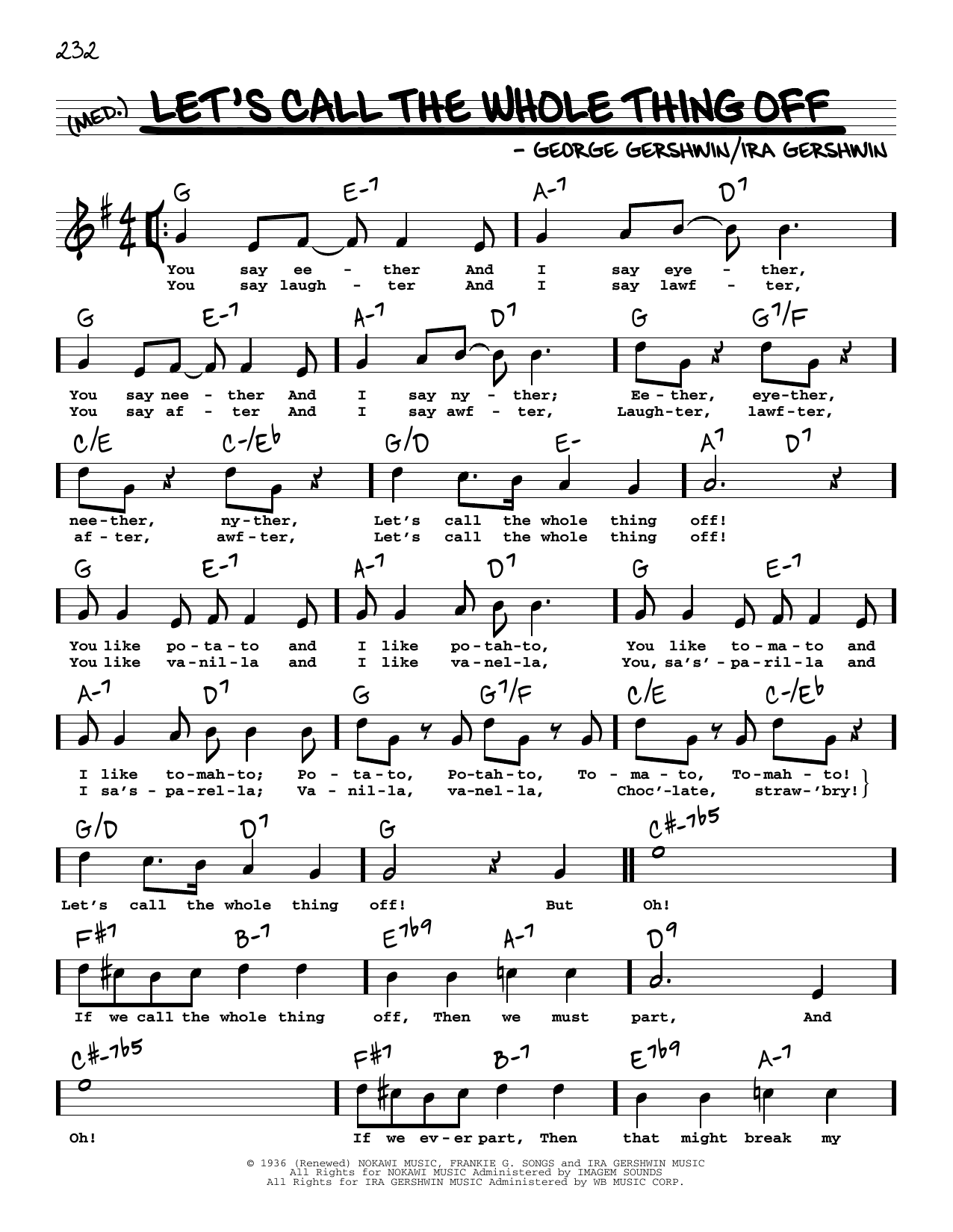 George Gershwin & Ira Gershwin Let's Call The Whole Thing Off (High Voice) (from Shall We Dance) sheet music notes and chords arranged for Real Book – Melody, Lyrics & Chords