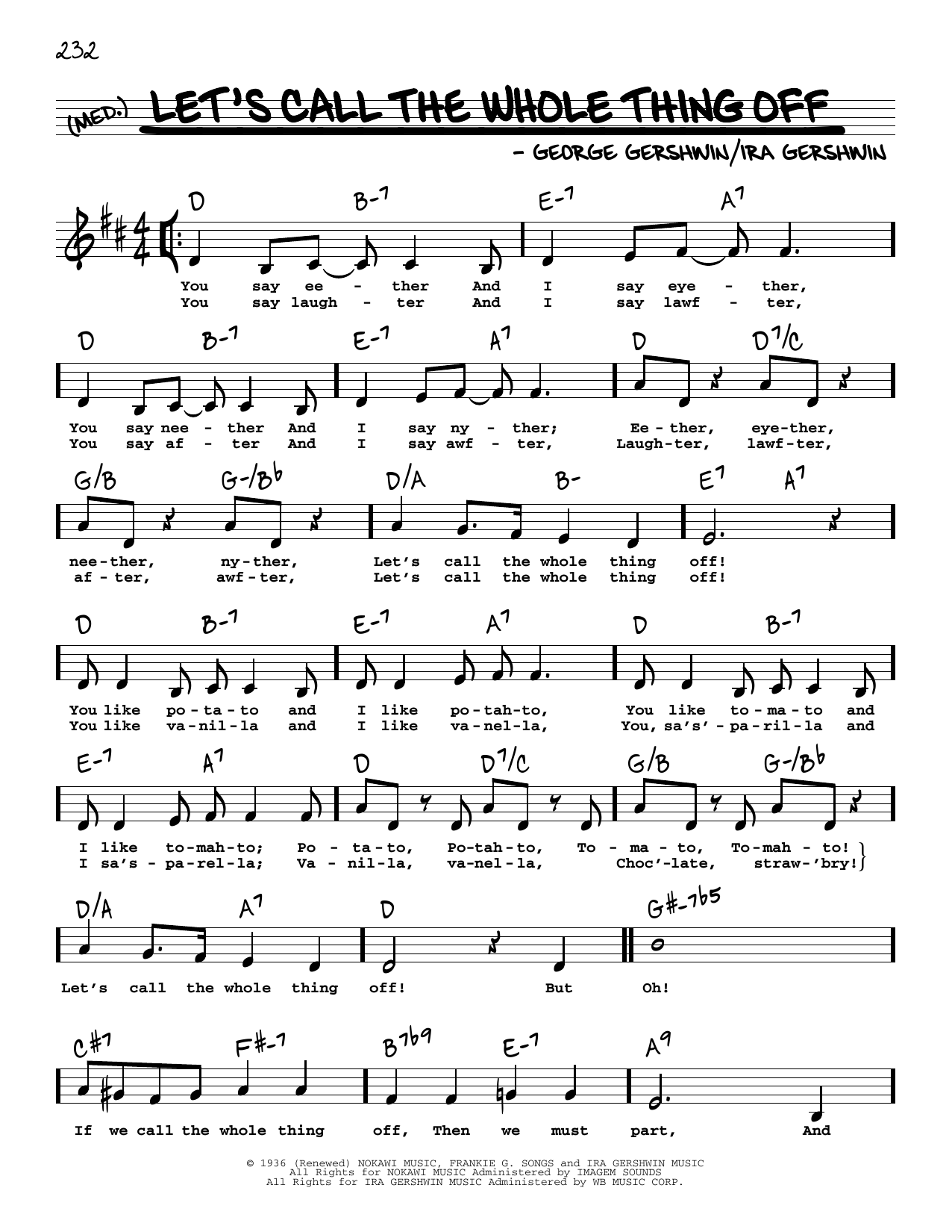 George Gershwin & Ira Gershwin Let's Call The Whole Thing Off (Low Voice) sheet music notes and chords arranged for Real Book – Melody, Lyrics & Chords