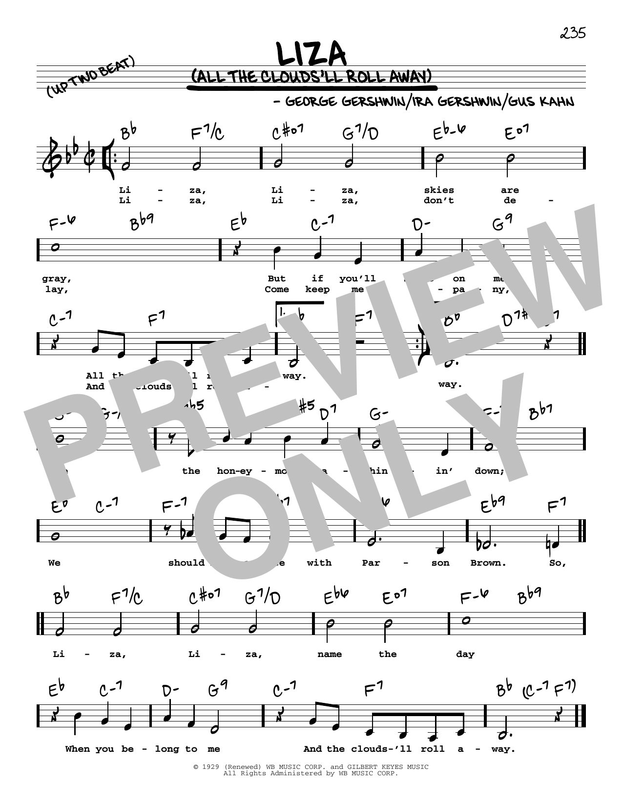 George Gershwin & Ira Gershwin Liza (All The Clouds'll Roll Away) (Low Voice) sheet music notes and chords arranged for Real Book – Melody, Lyrics & Chords