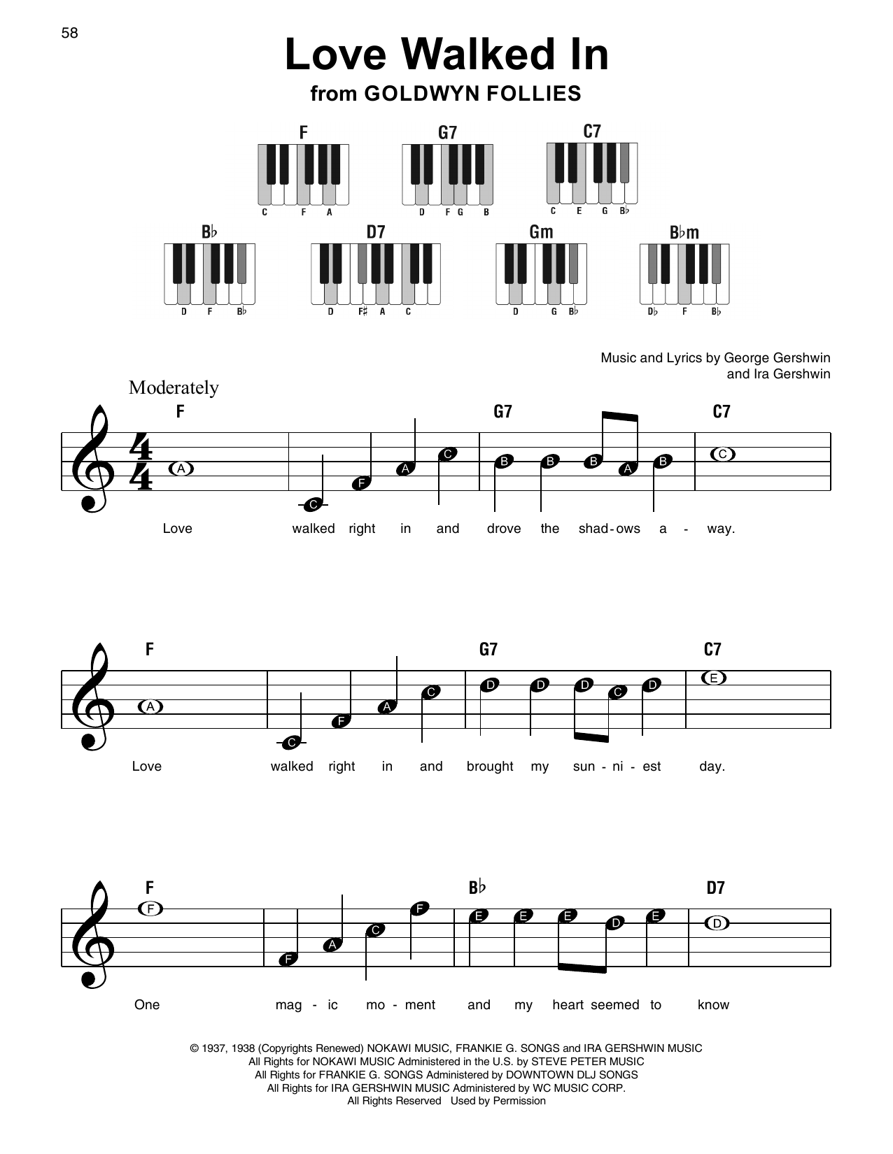 George Gershwin & Ira Gershwin Love Walked In (from Goldwyn Follies) sheet music notes and chords arranged for Super Easy Piano