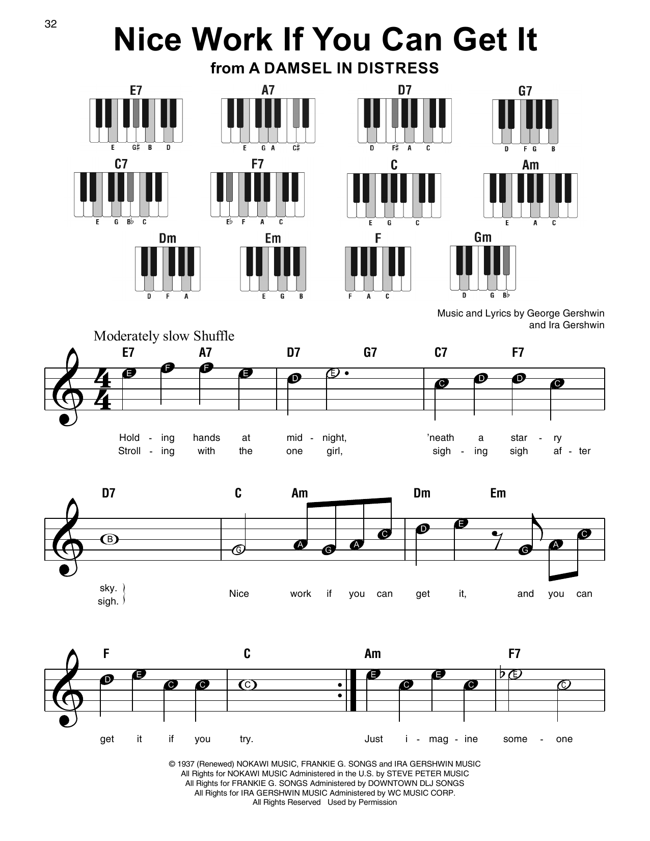 George Gershwin & Ira Gershwin Nice Work If You Can Get It (from A Damsel In Distress) sheet music notes and chords arranged for Super Easy Piano