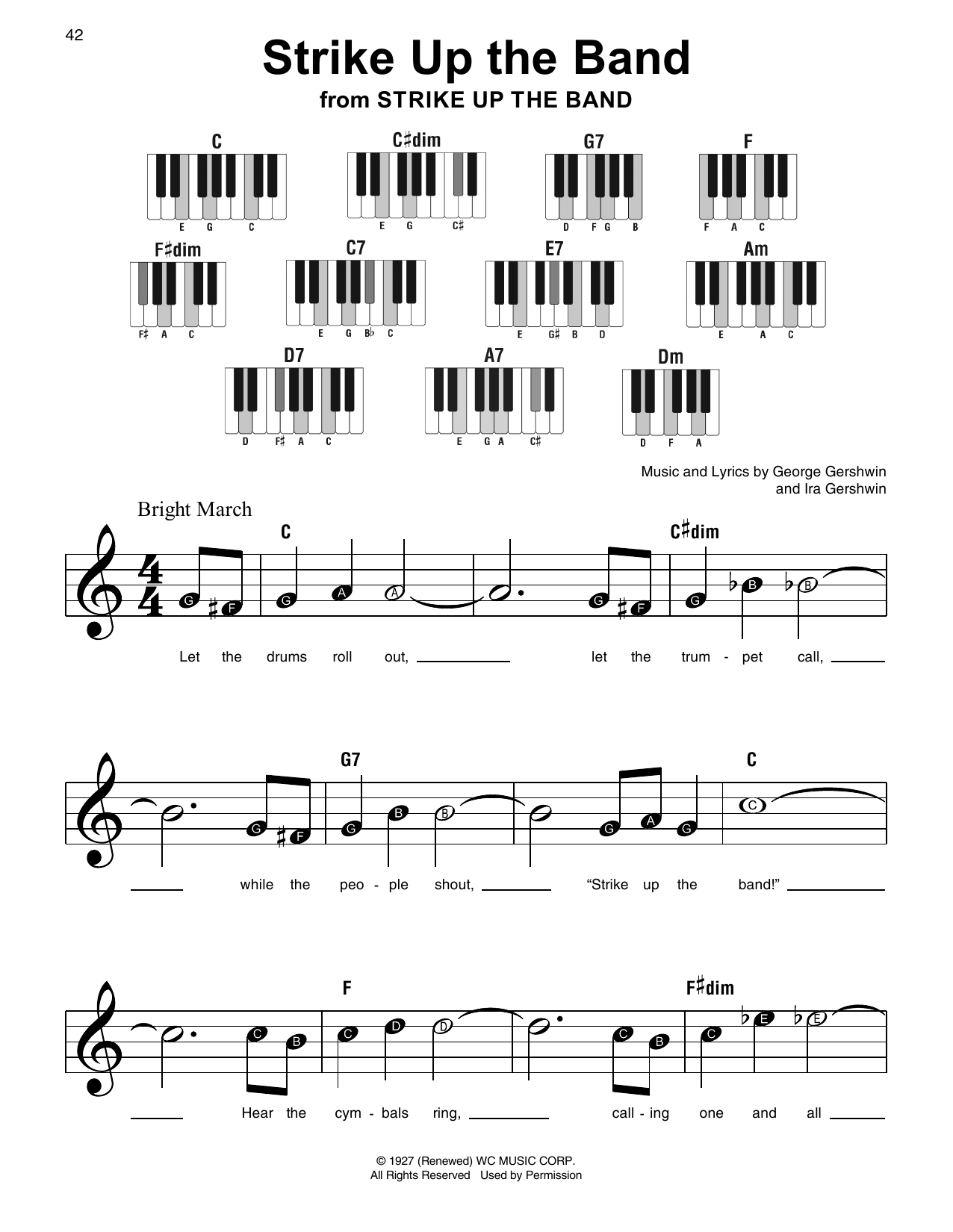 George Gershwin & Ira Gershwin Strike Up The Band (from Strike Up The Band) sheet music notes and chords arranged for Super Easy Piano