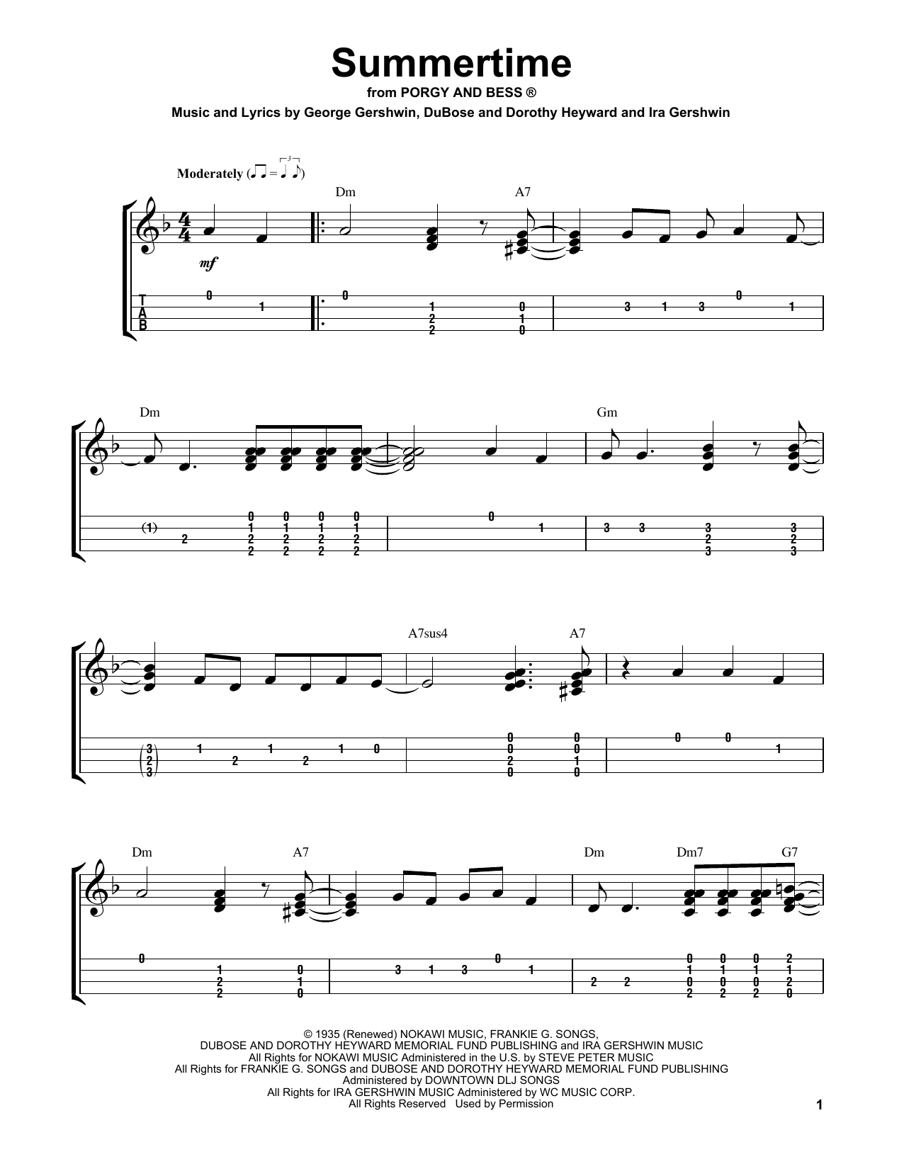 George Gershwin & Ira Gershwin Summertime (from Porgy and Bess) sheet music notes and chords arranged for Easy Ukulele Tab