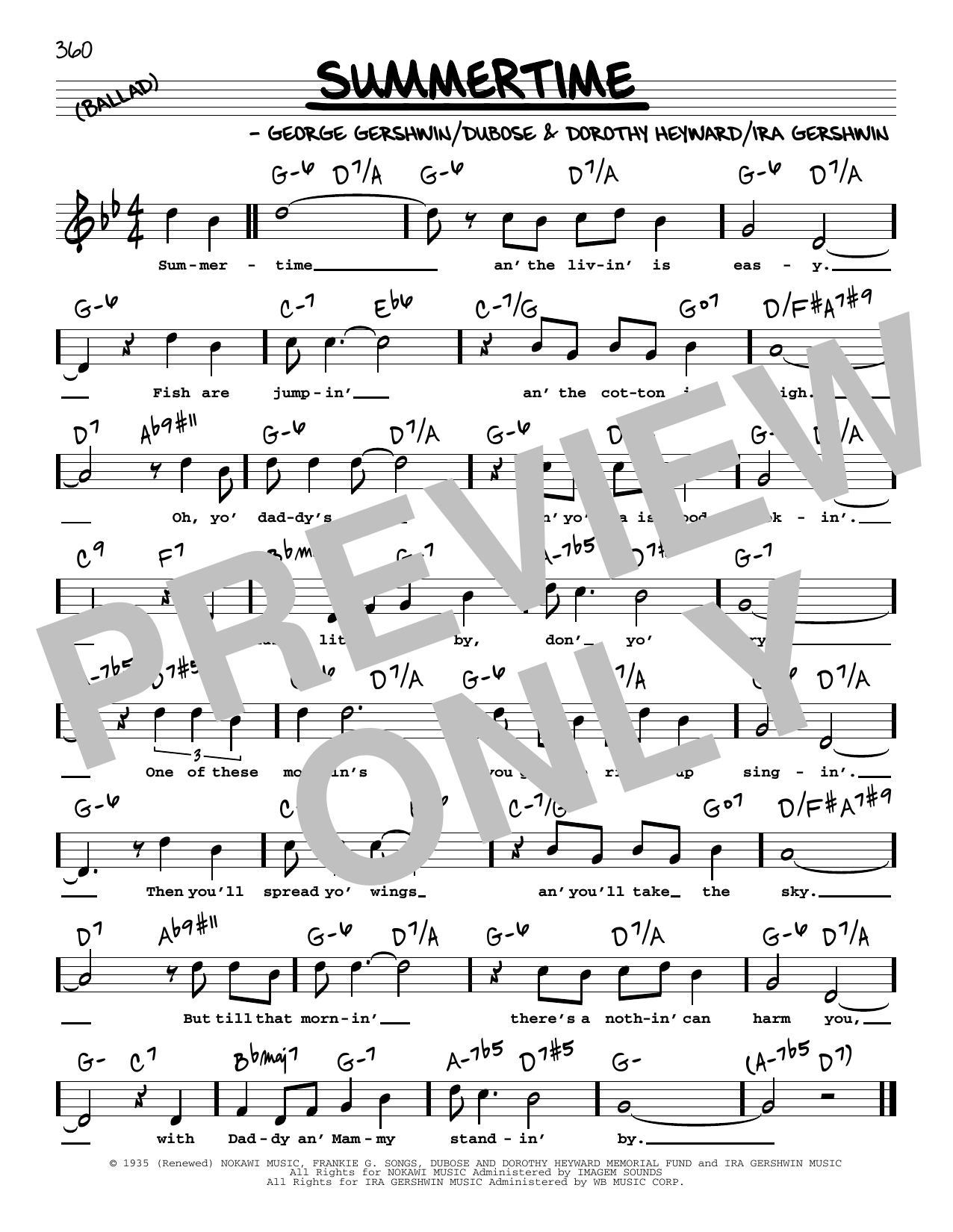George Gershwin & Ira Gershwin Summertime (High Voice) (from Porgy and Bess) sheet music notes and chords arranged for Real Book – Melody, Lyrics & Chords