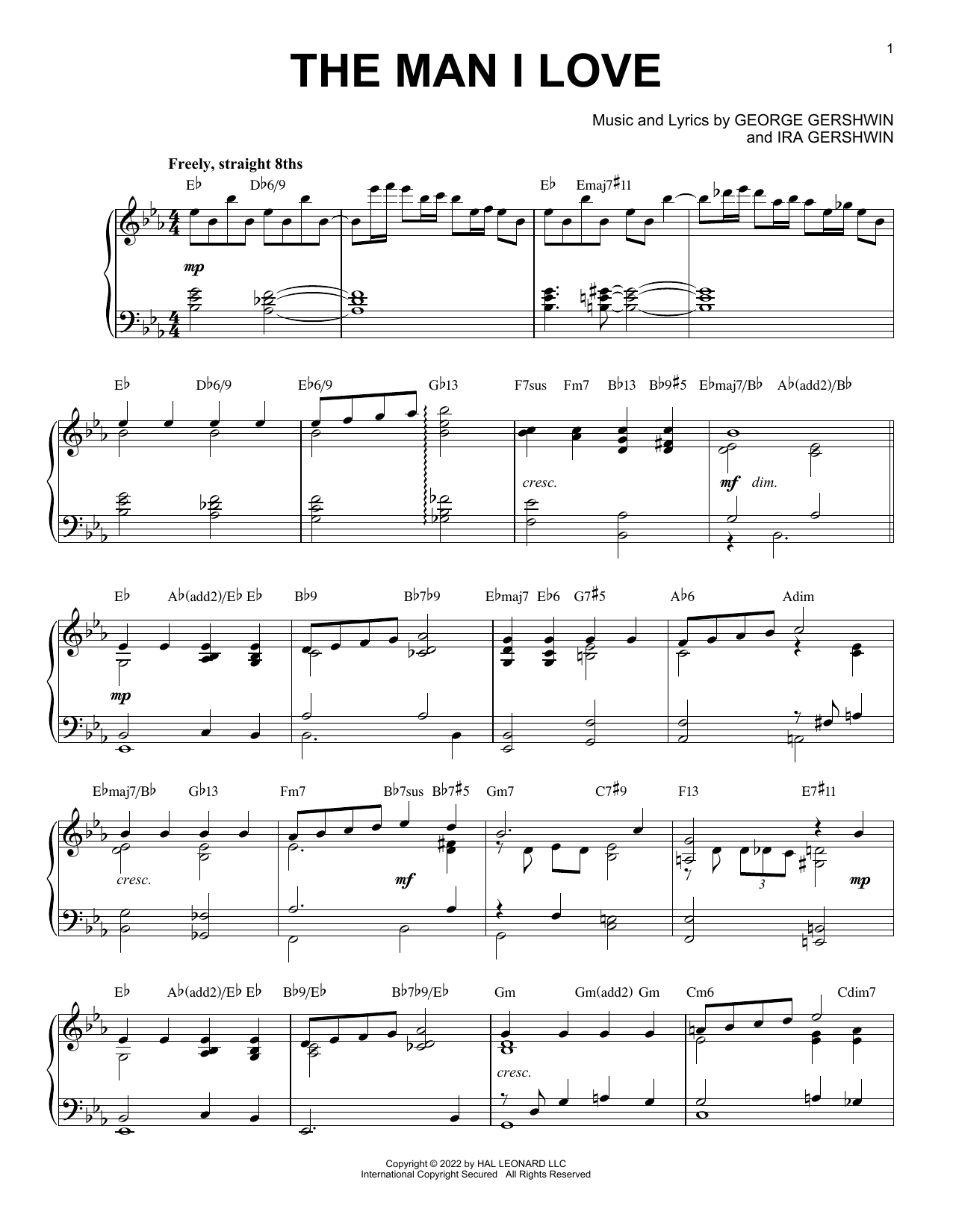 George Gershwin & Ira Gershwin The Man I Love [Jazz version] (from Lady Be Good) (arr. Brent Edstrom) sheet music notes and chords arranged for Piano Solo