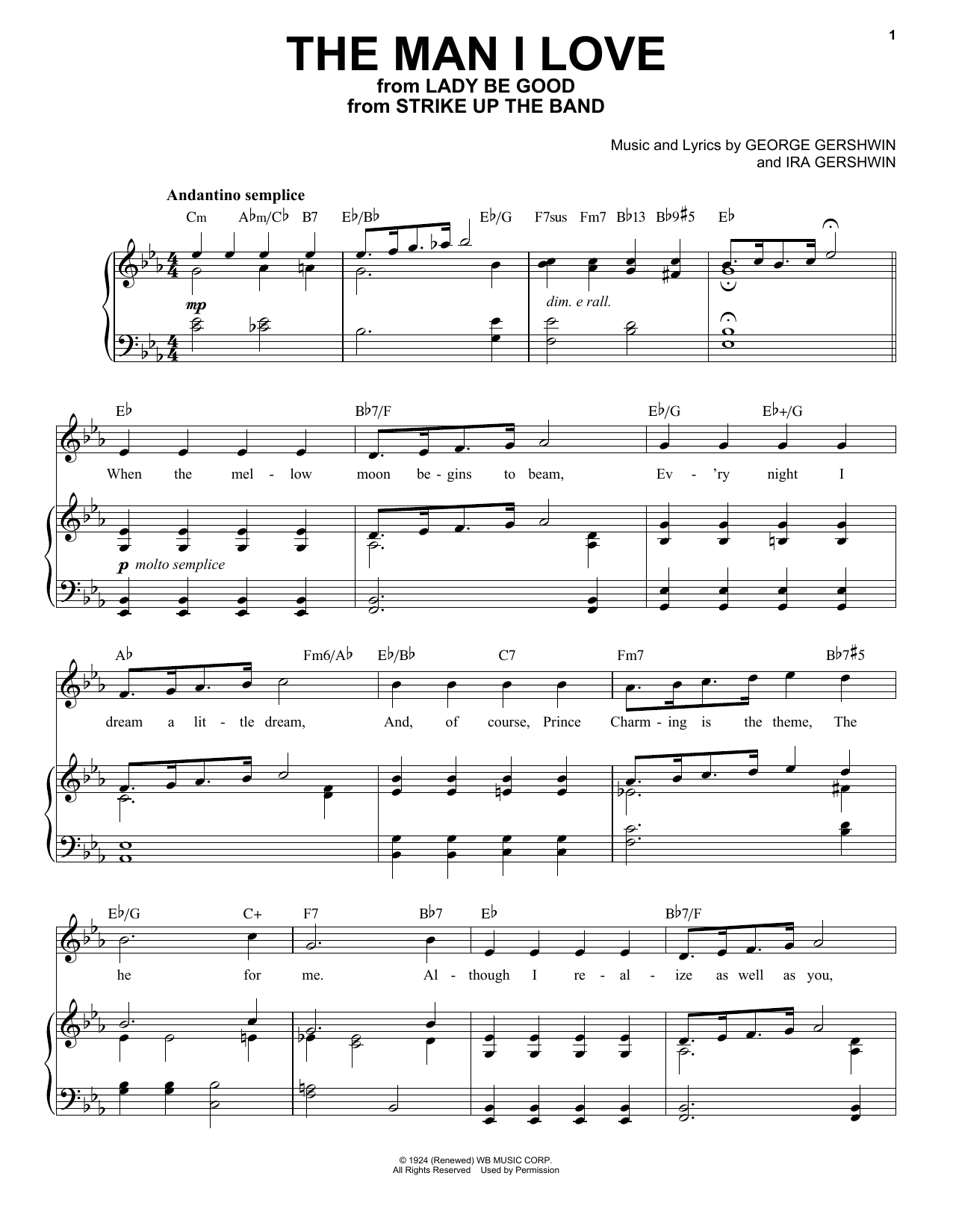 George Gershwin & Ira Gershwin The Man I Love sheet music notes and chords arranged for Piano & Vocal